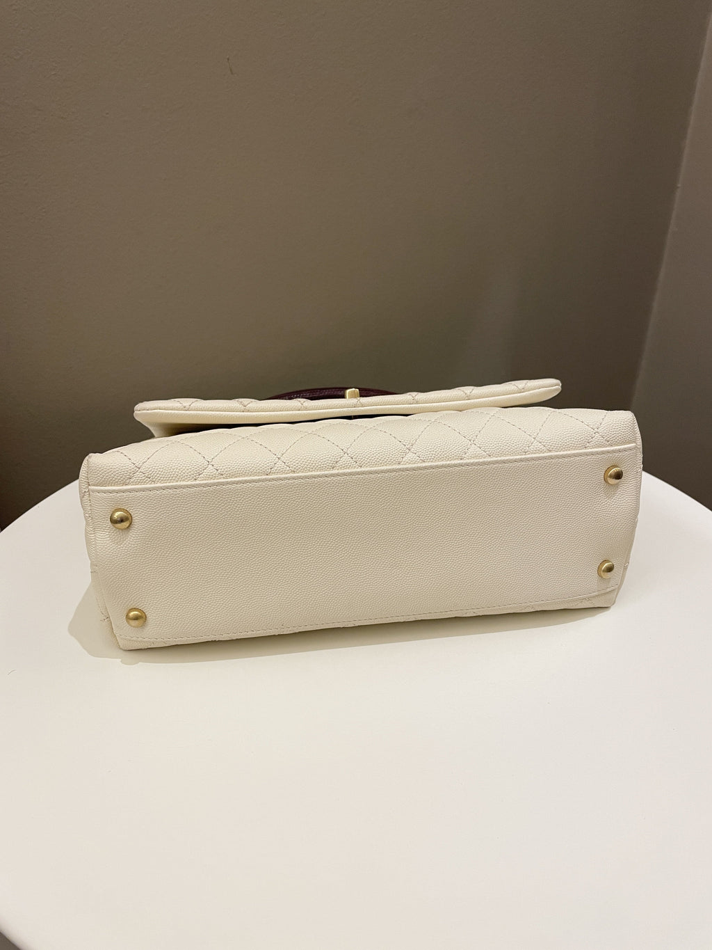 Chanel Quilted Coco Lizard Handle Ivory/ Burgundy Caviar