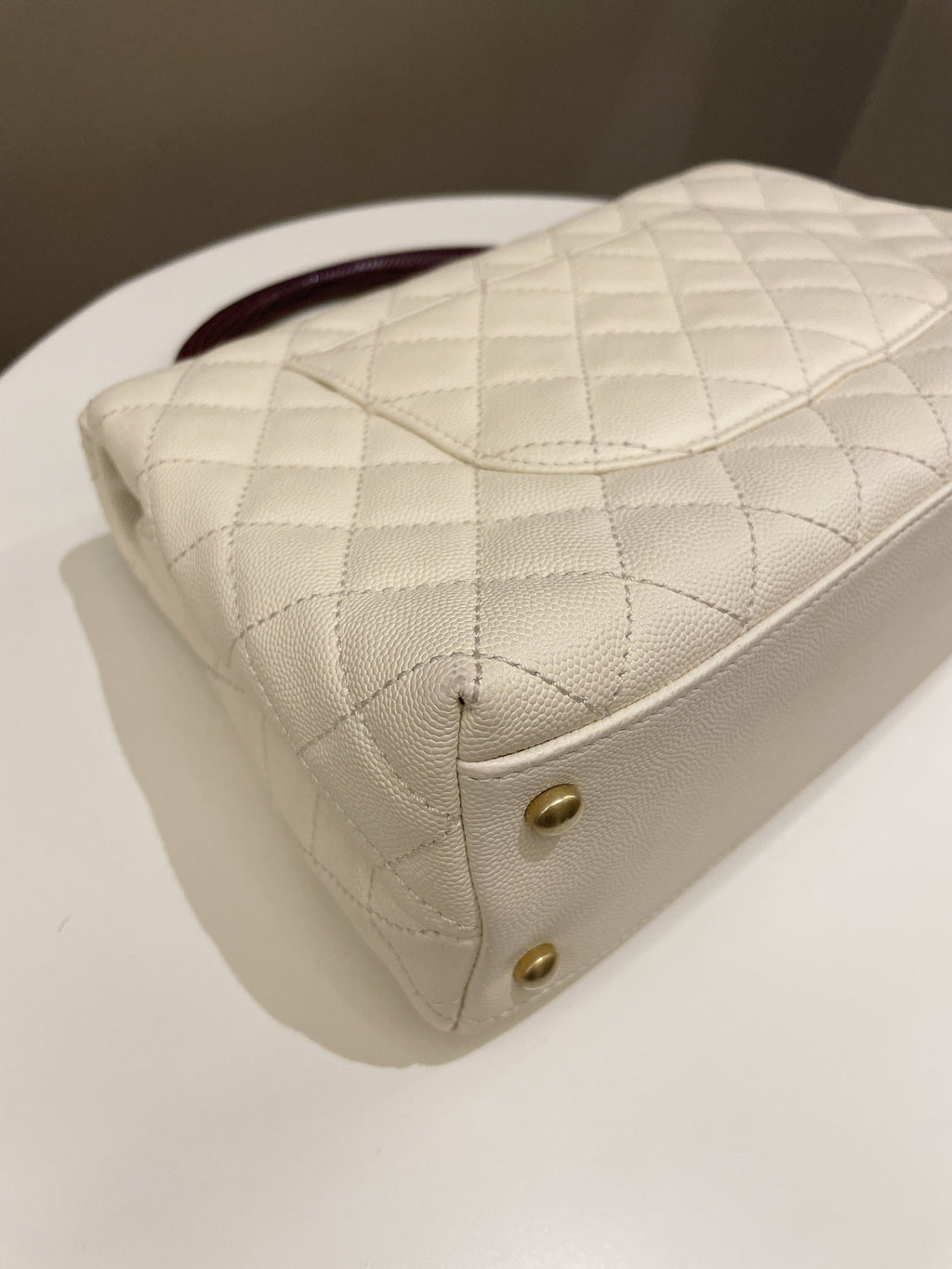 Chanel Quilted Coco Lizard Handle Ivory/ Burgundy Caviar