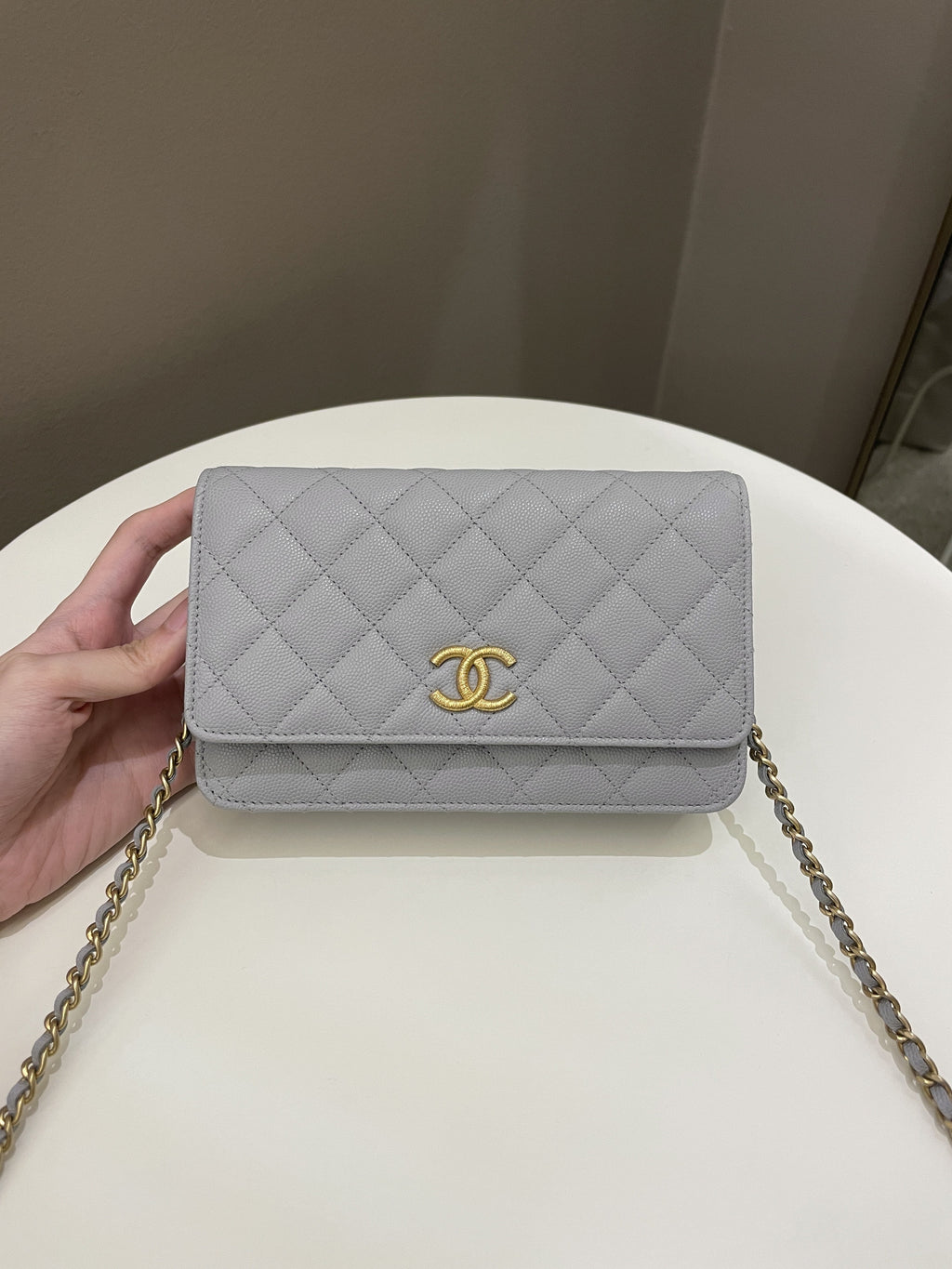 Chanel Gold Cc Classic Wallet on Chain Grey Caviar