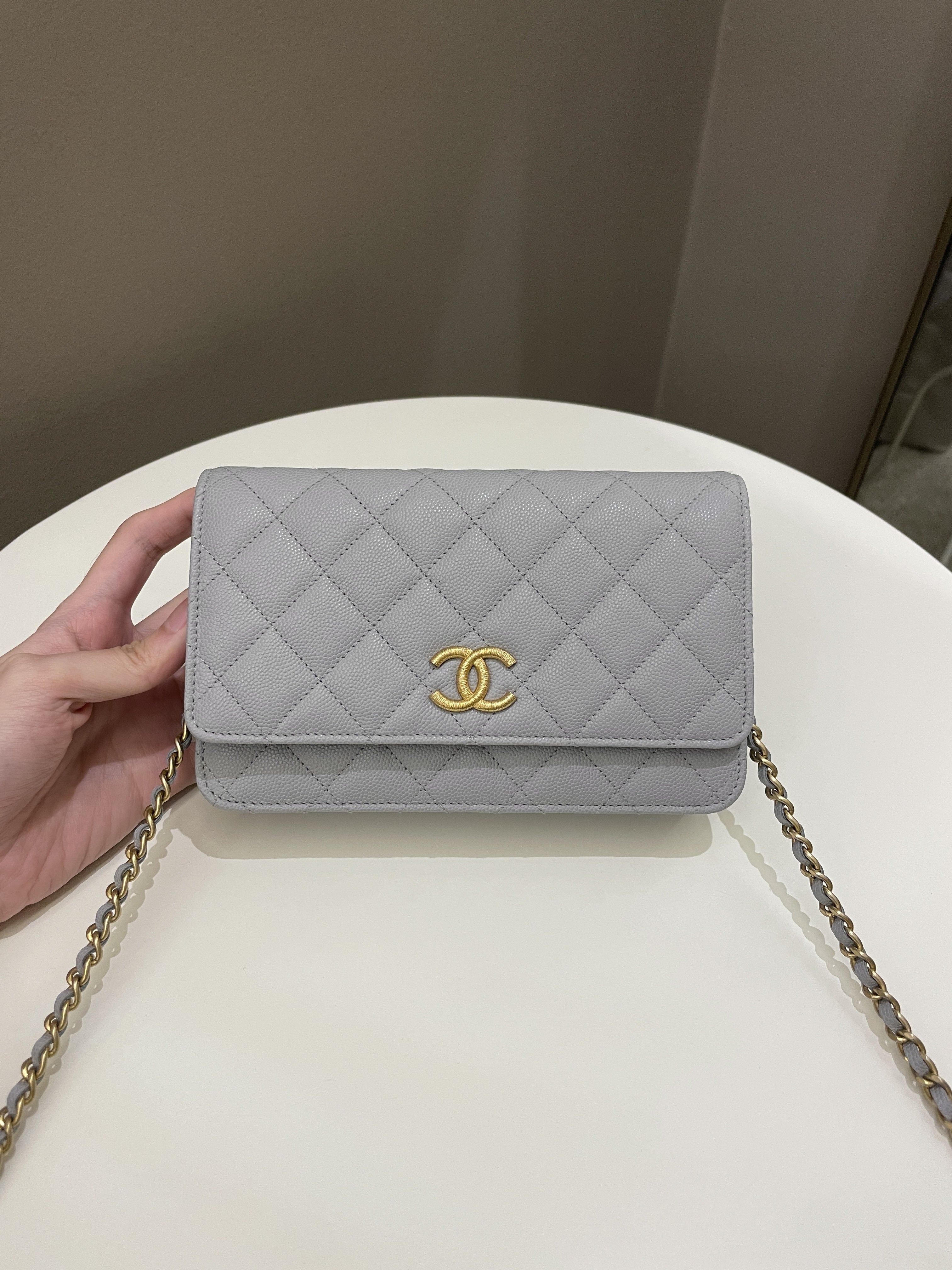 Chanel Gold Cc Classic Wallet on Chain Grey Caviar