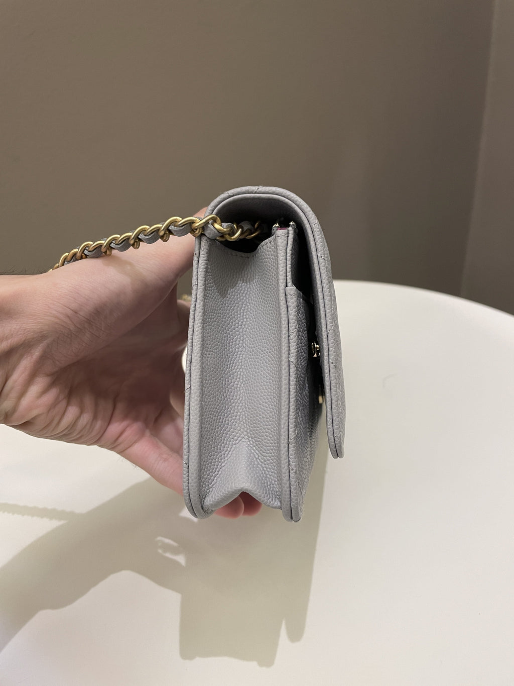 Chanel Gold Cc Classic Wallet on Chain Grey Caviar