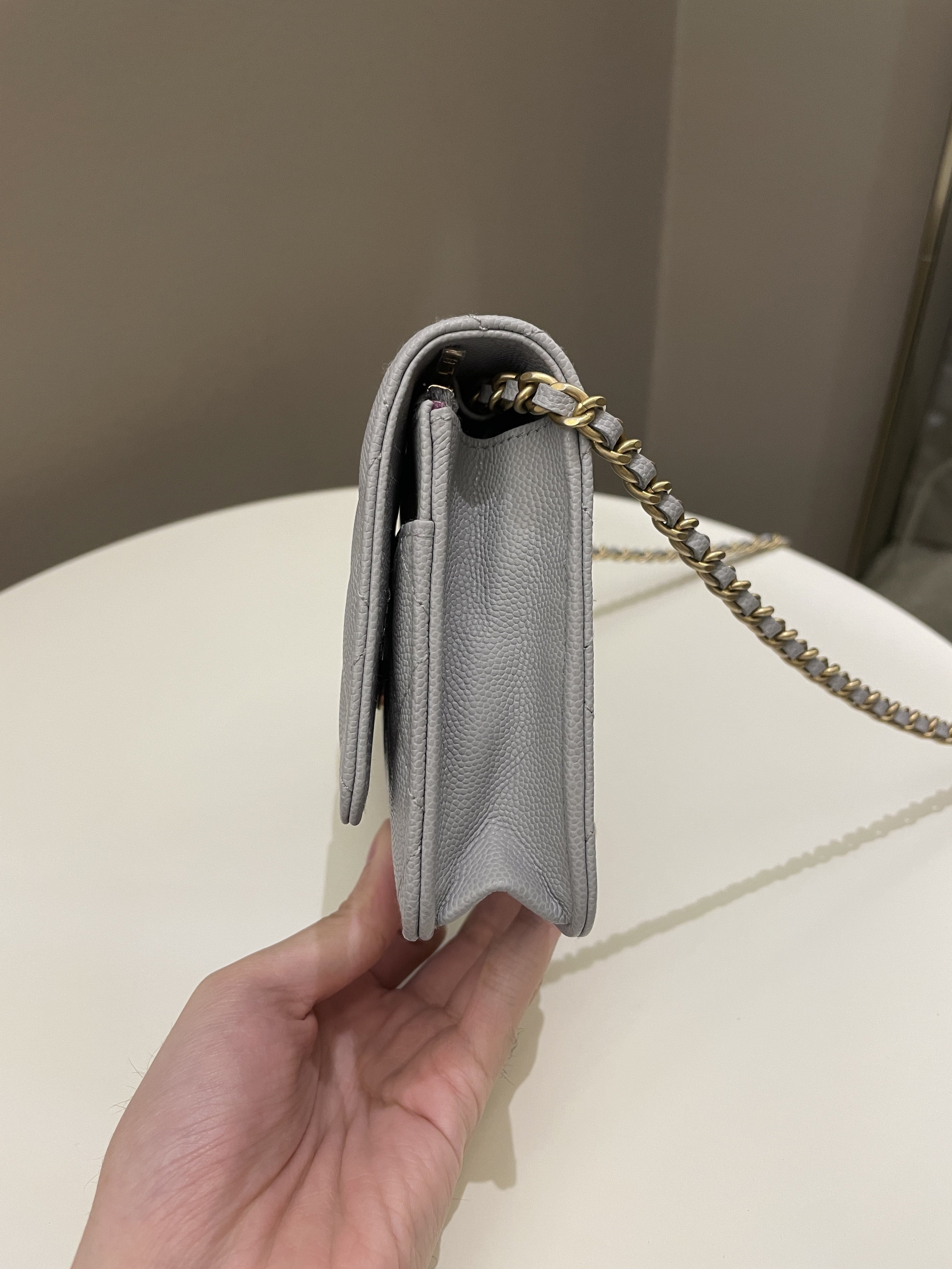 Chanel Gold Cc Classic Wallet on Chain Grey Caviar