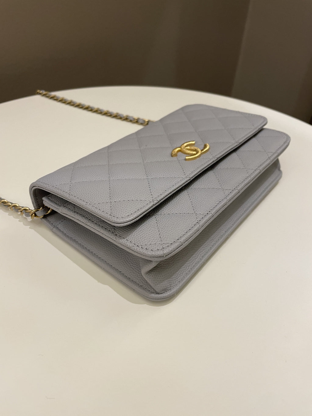 Chanel Gold Cc Classic Wallet on Chain Grey Caviar