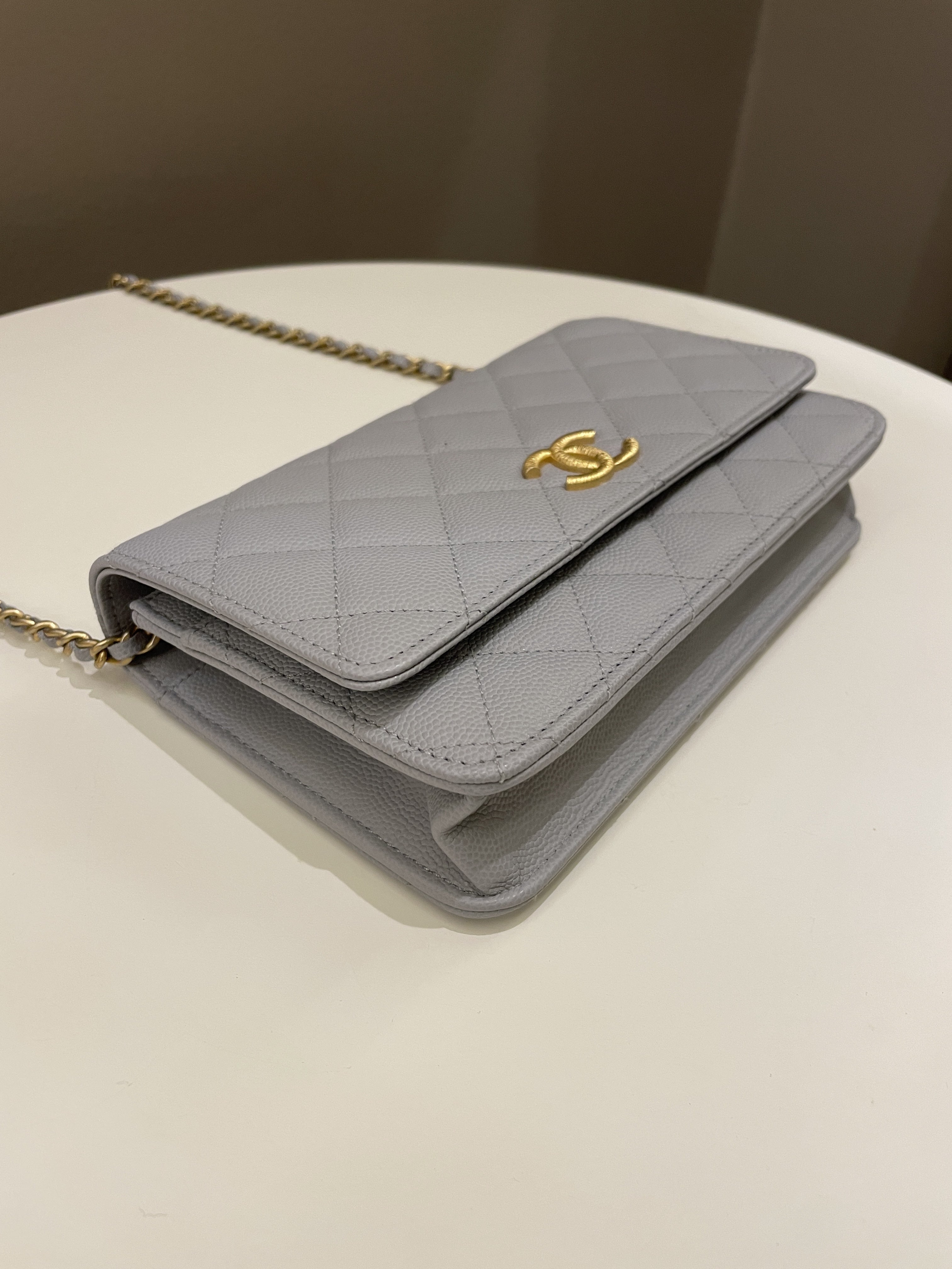Chanel Gold Cc Classic Wallet on Chain Grey Caviar