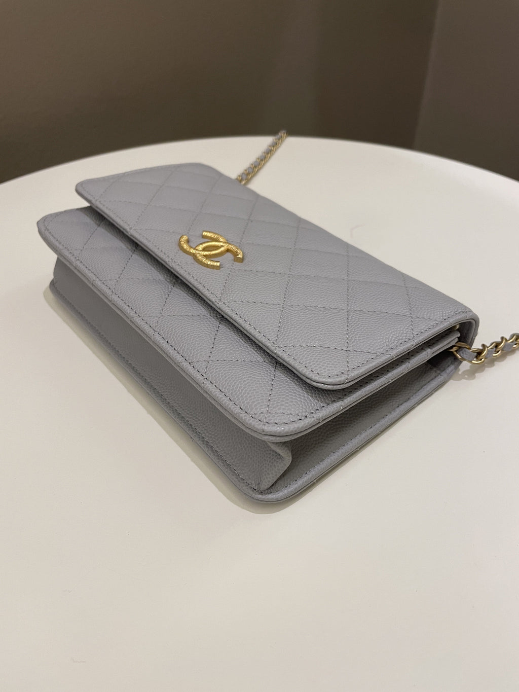 Chanel Gold Cc Classic Wallet on Chain Grey Caviar