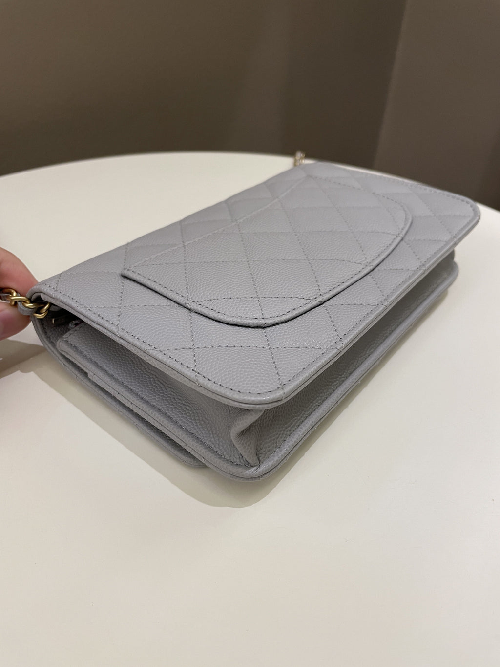 Chanel Gold Cc Classic Wallet on Chain Grey Caviar
