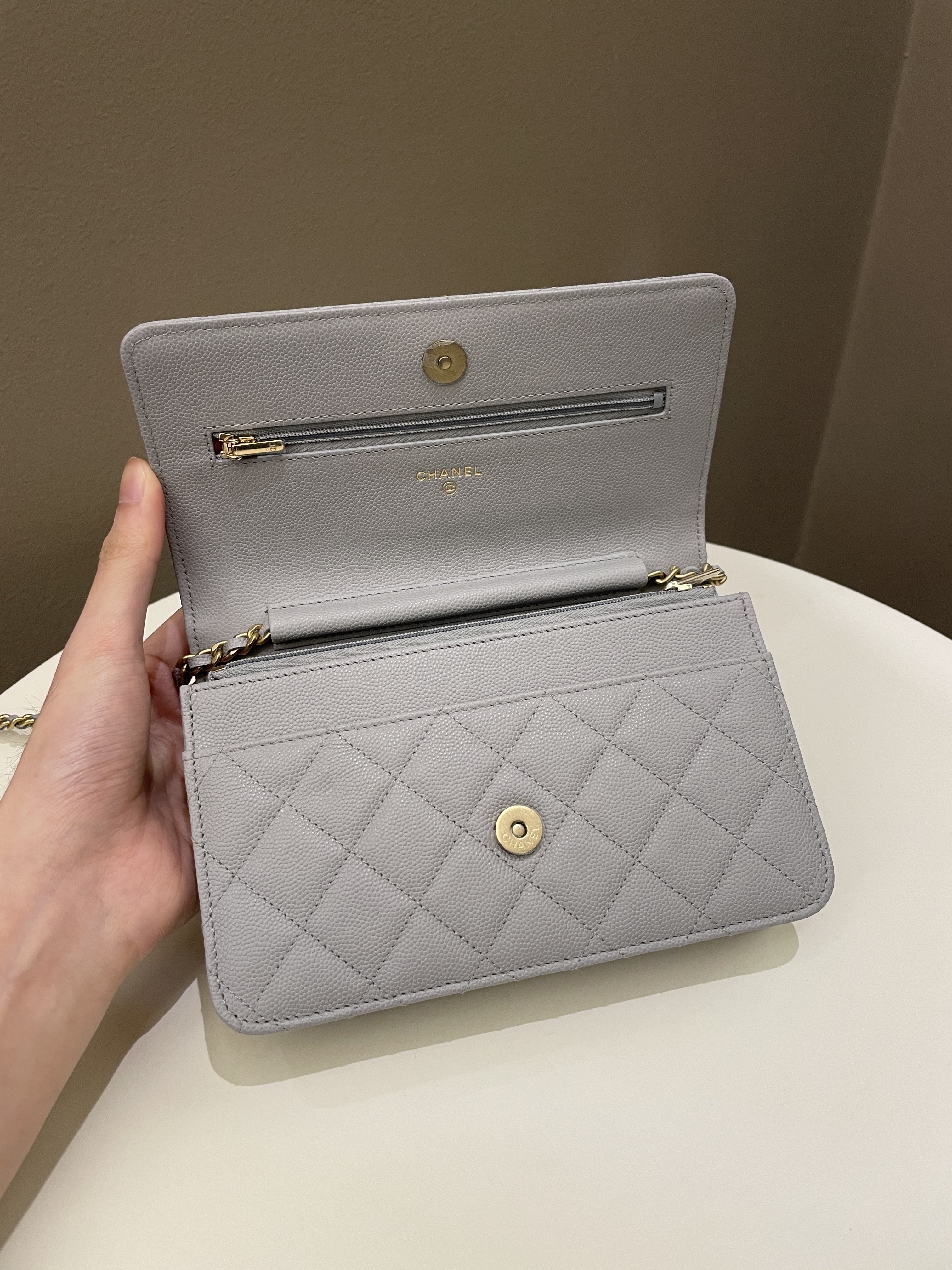 Chanel Gold Cc Classic Wallet on Chain Grey Caviar