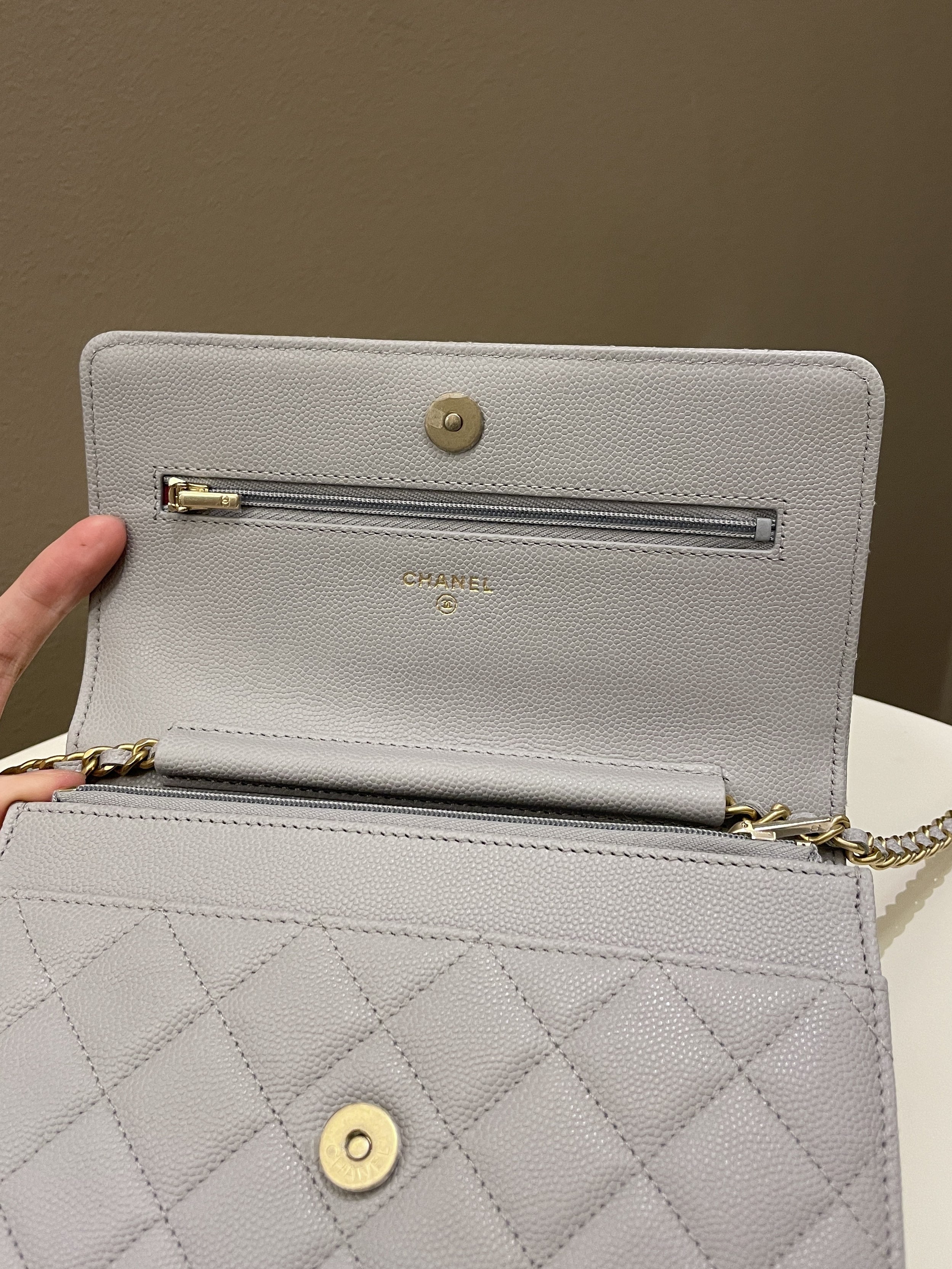 Chanel Gold Cc Classic Wallet on Chain Grey Caviar