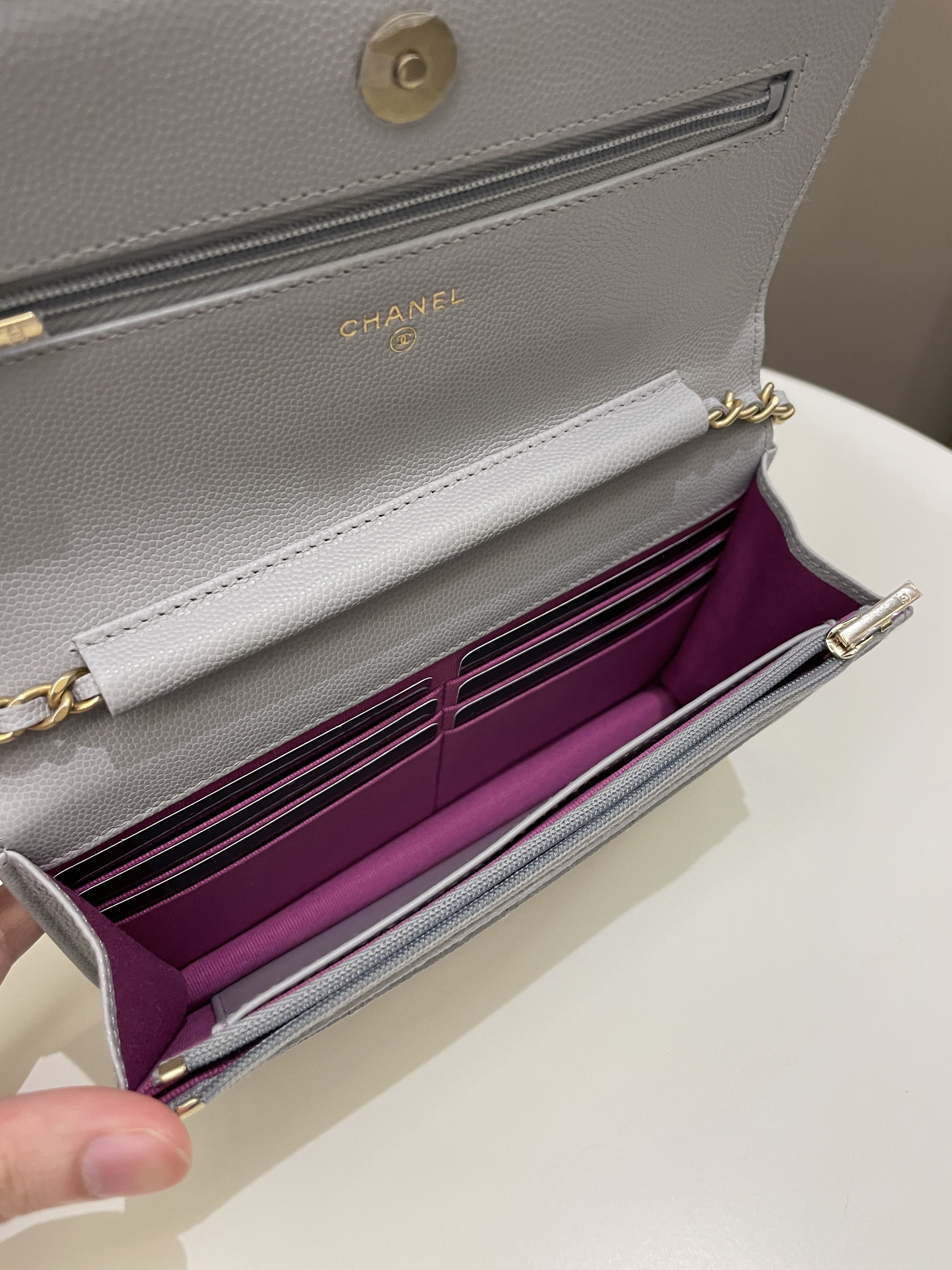 Chanel Gold Cc Classic Wallet on Chain Grey Caviar
