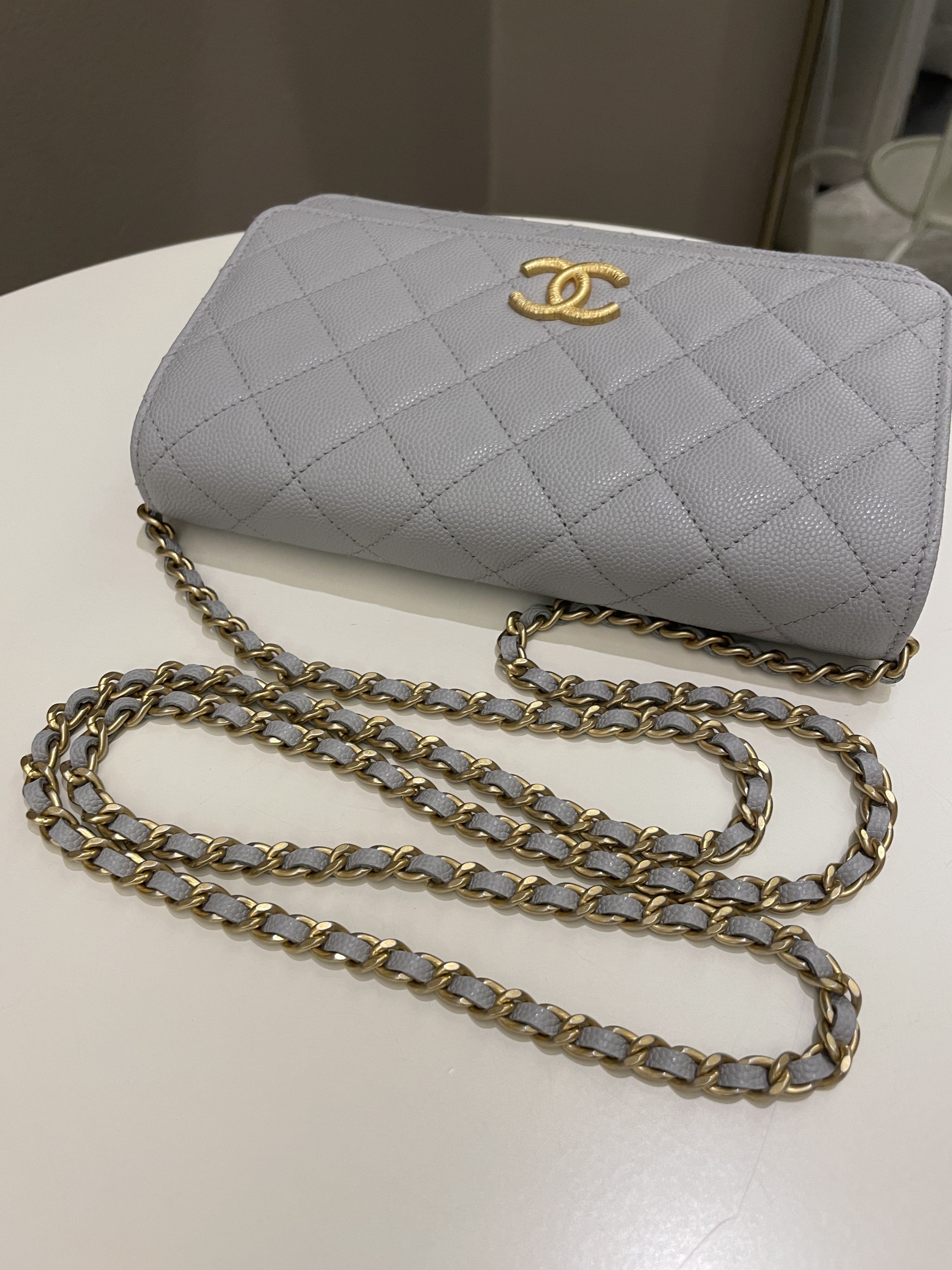 Chanel Gold Cc Classic Wallet on Chain Grey Caviar