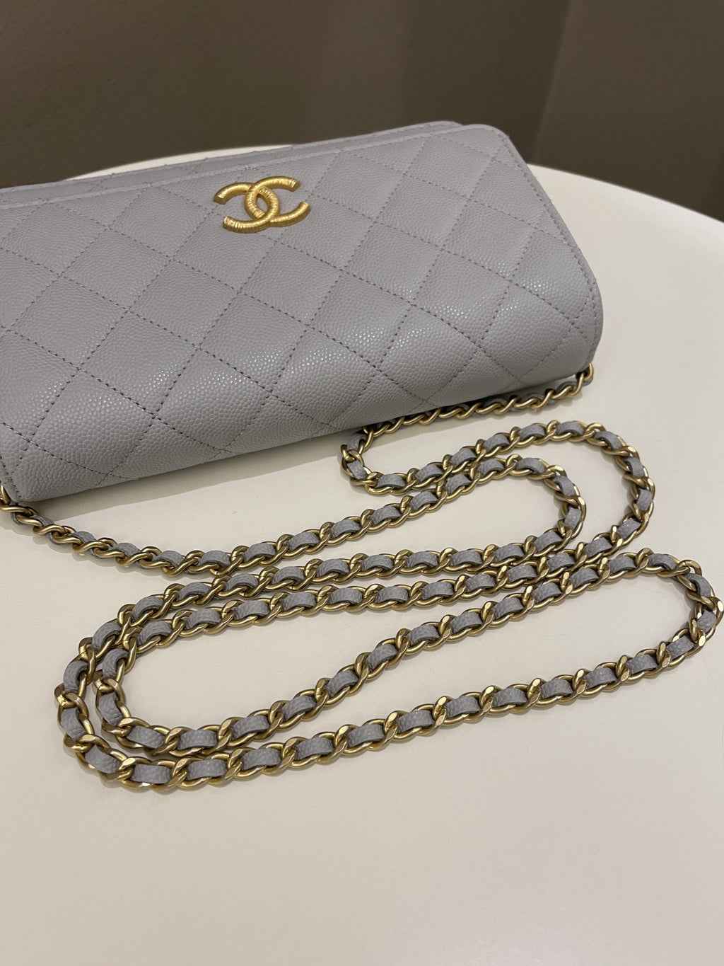 Chanel Gold Cc Classic Wallet on Chain Grey Caviar