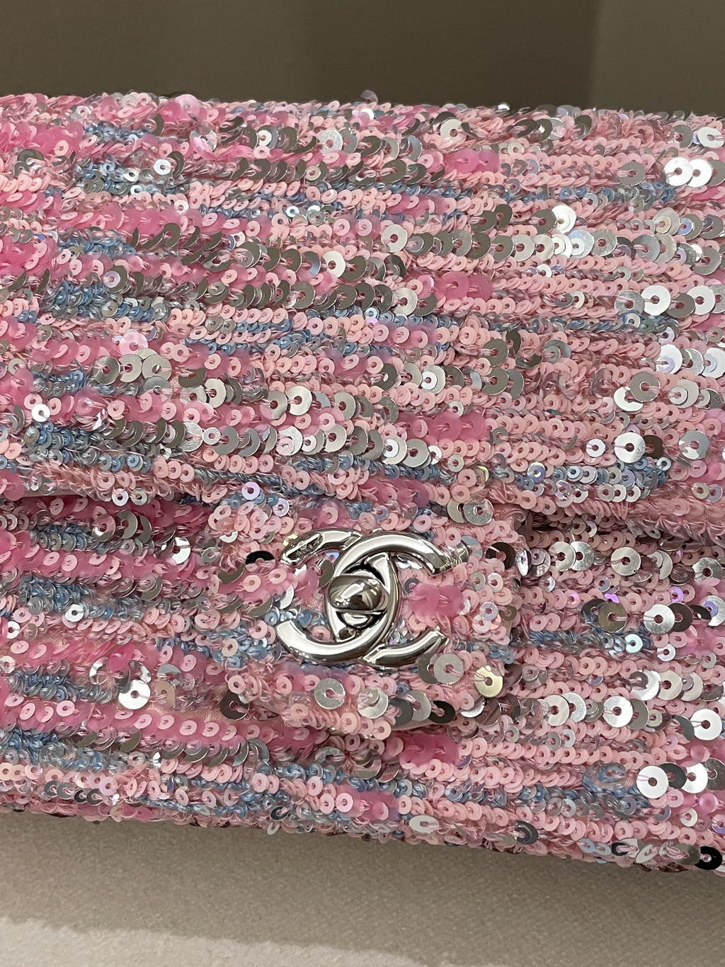 Chanel Quilted Mini Rectangular Flap Bag Pink Sequins