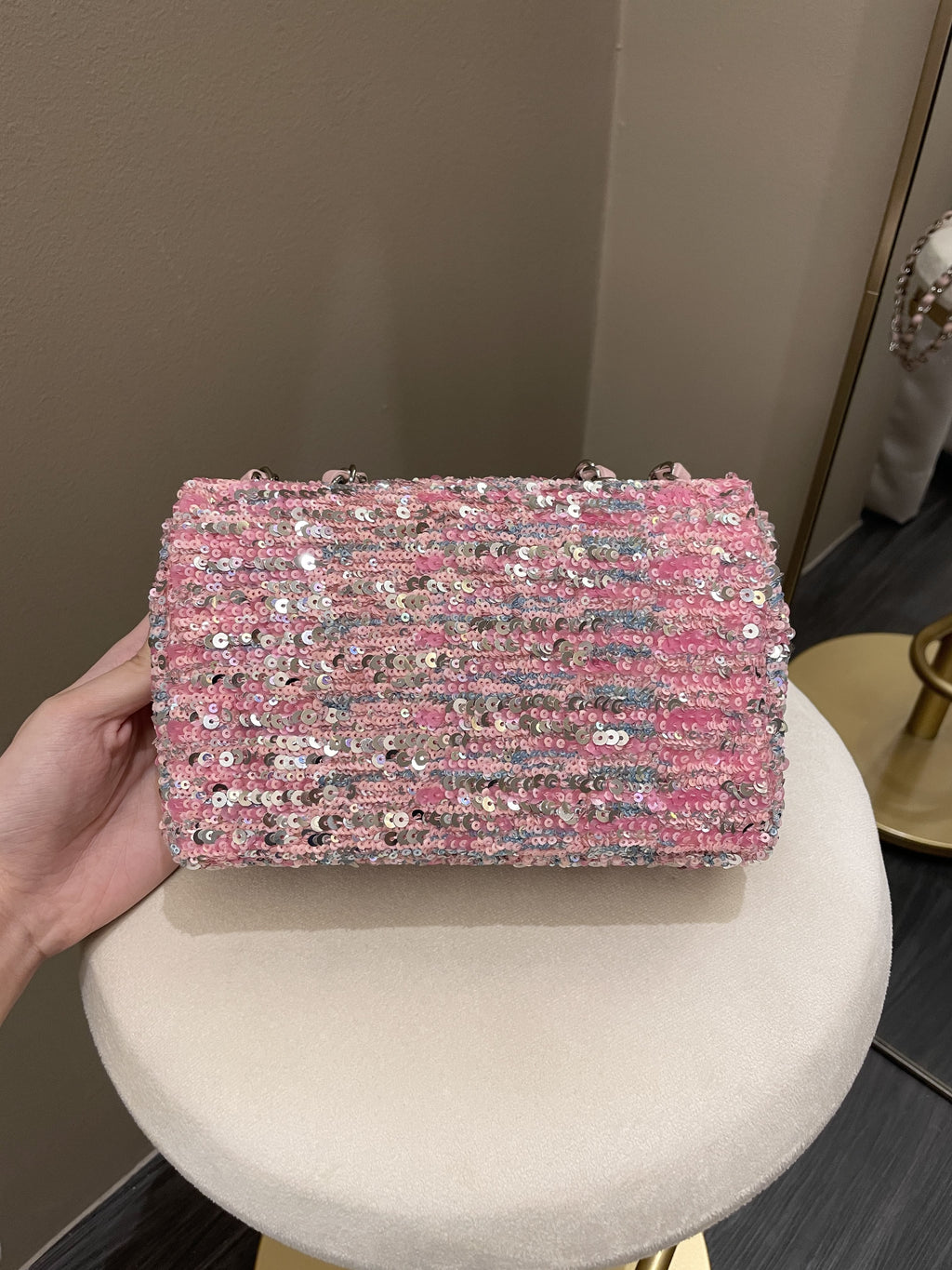 Chanel Quilted Mini Rectangular Flap Bag Pink Sequins