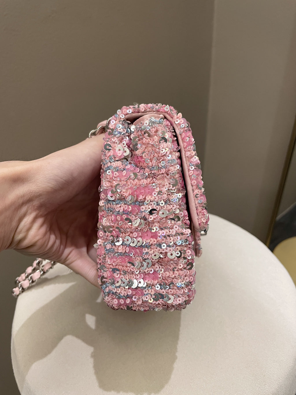 Chanel Quilted Mini Rectangular Flap Bag Pink Sequins