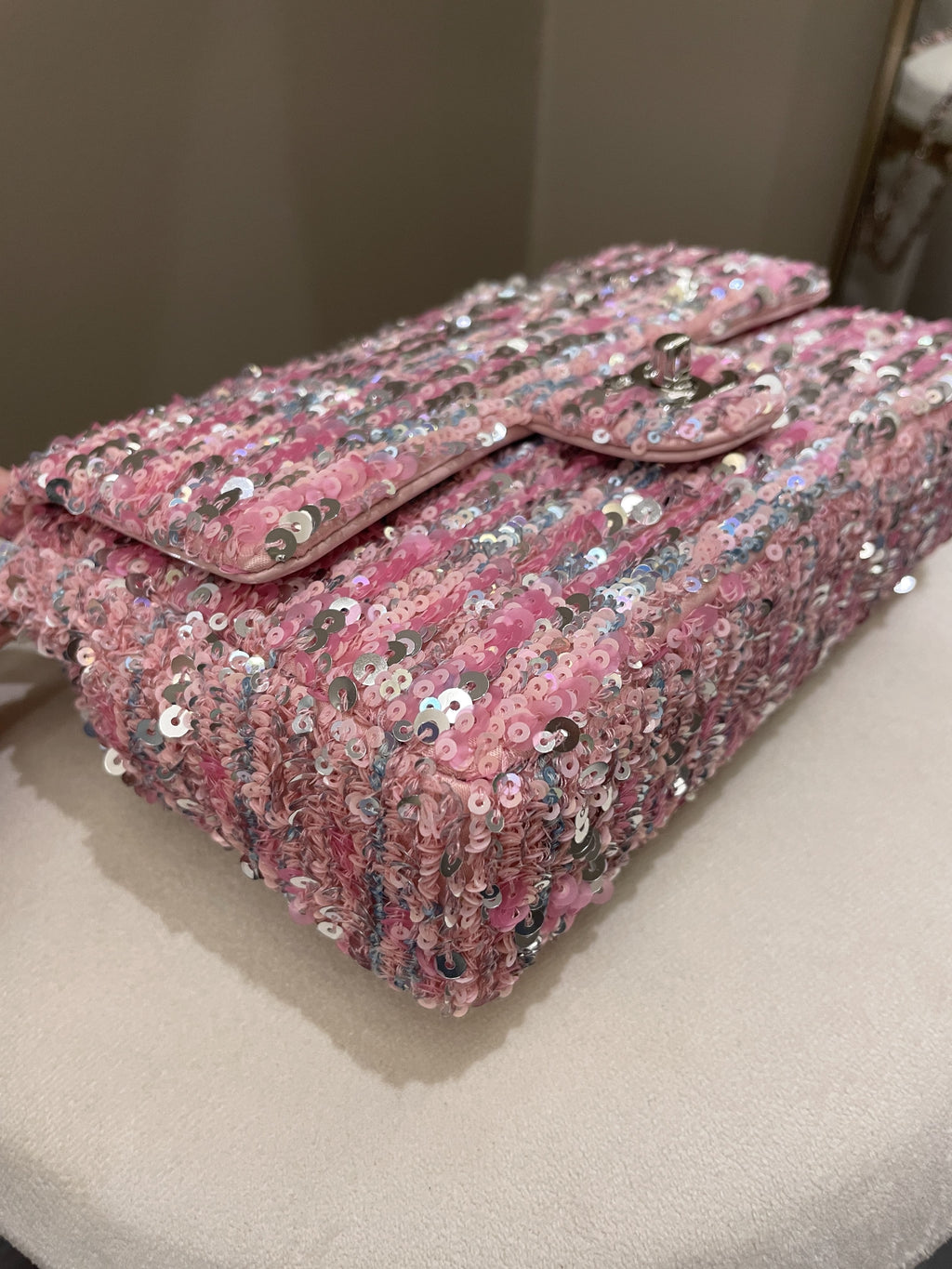 Chanel Quilted Mini Rectangular Flap Bag Pink Sequins