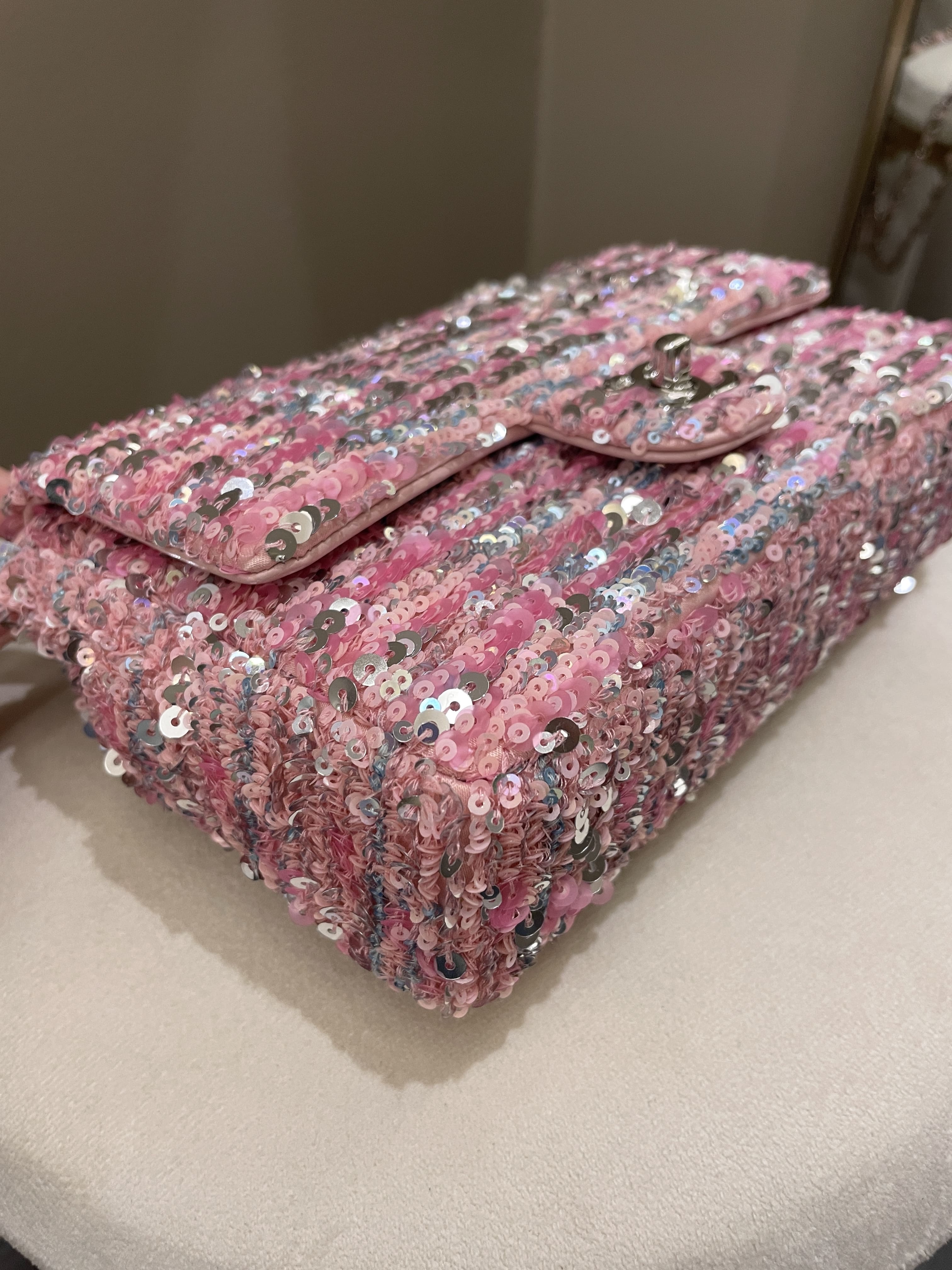 Chanel Quilted Mini Rectangular Flap Bag Pink Sequins
