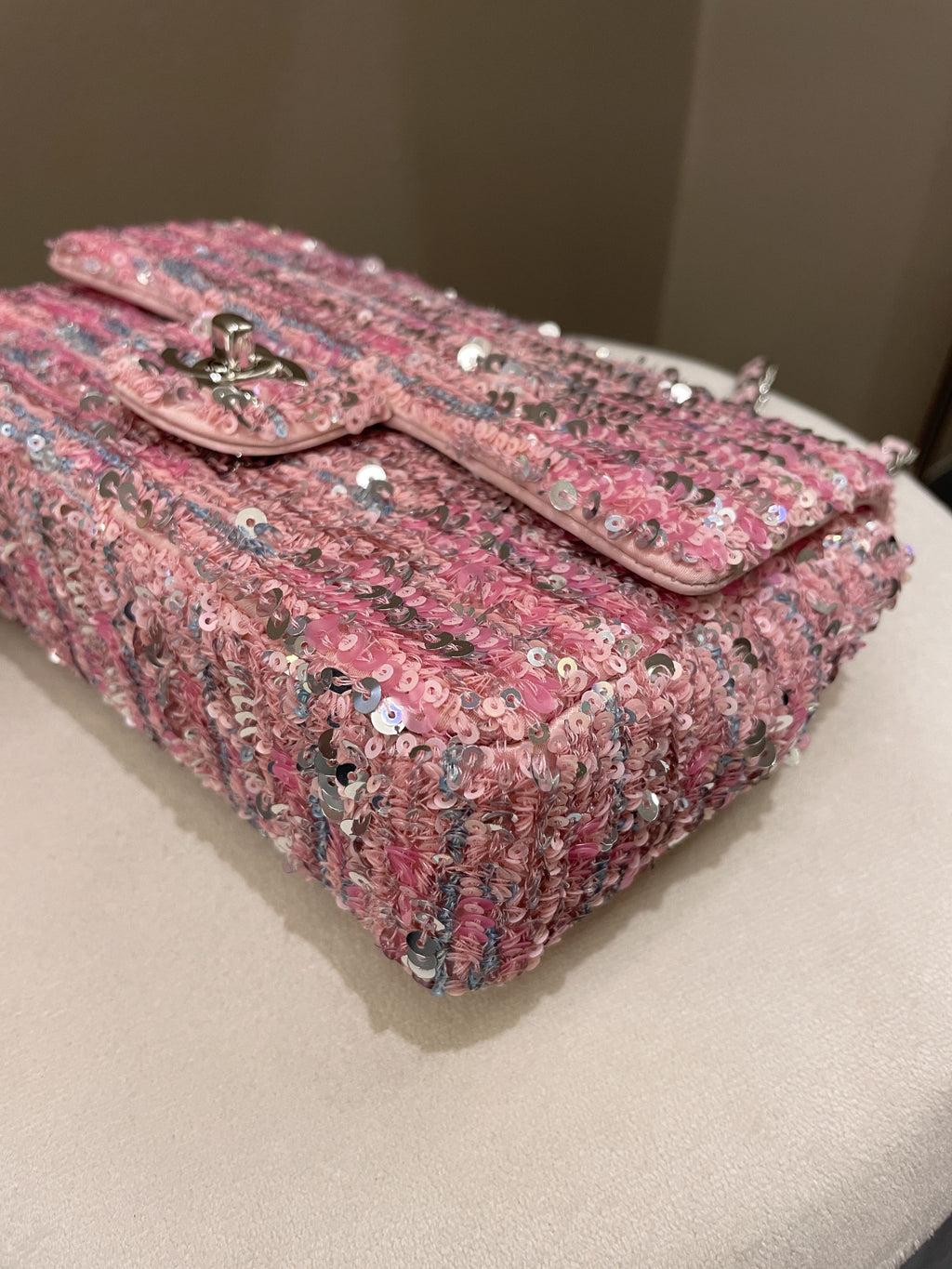 Chanel Quilted Mini Rectangular Flap Bag Pink Sequins