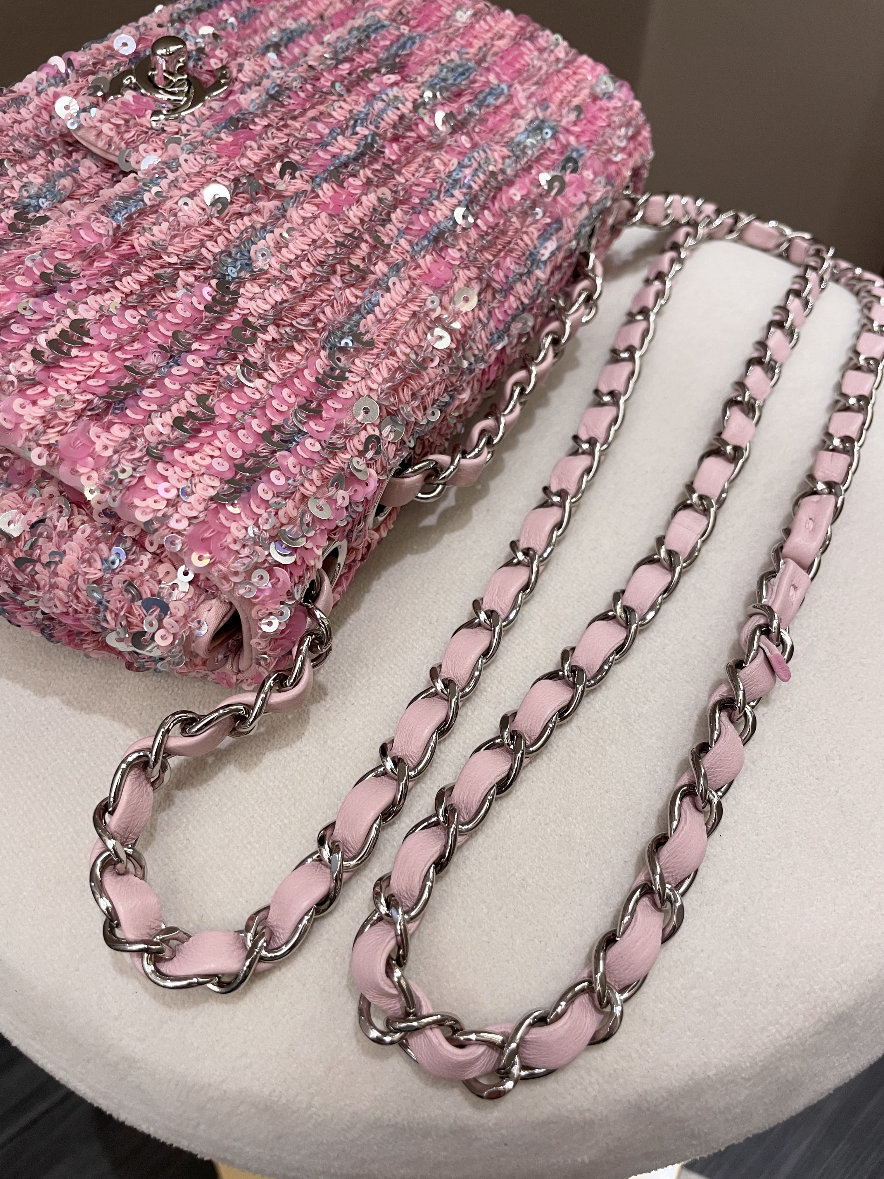 Chanel Quilted Mini Rectangular Flap Bag Pink Sequins
