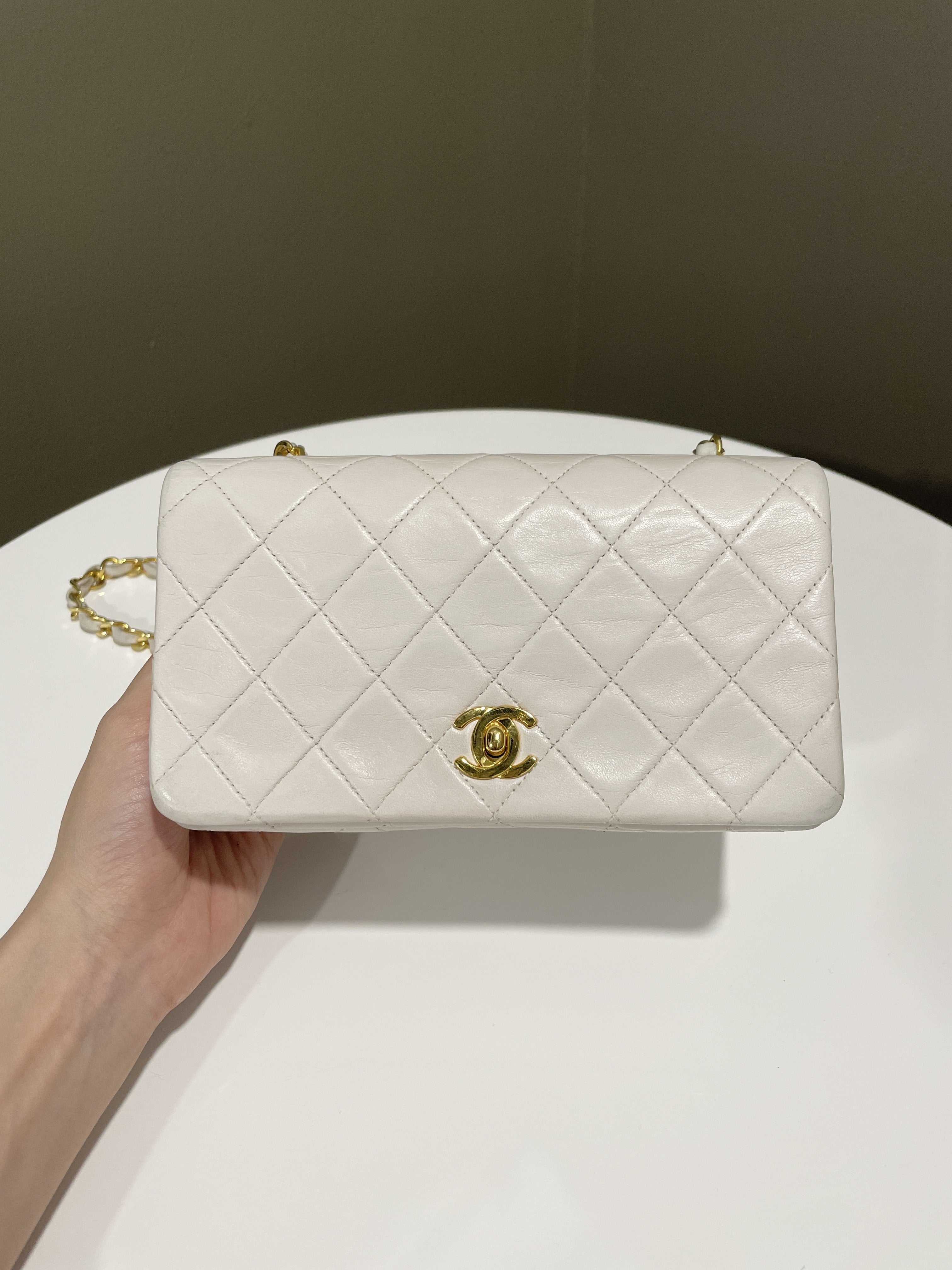 Chanel Vintage Quilted Full Flap Bag White Lambskin