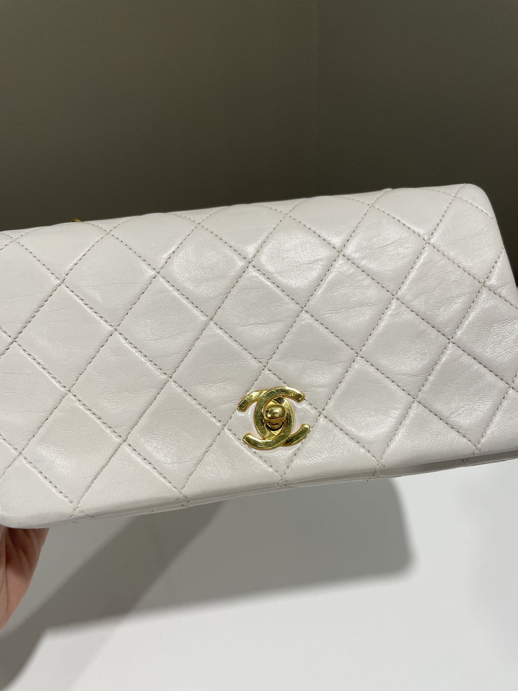 Chanel Vintage Quilted Full Flap Bag White Lambskin