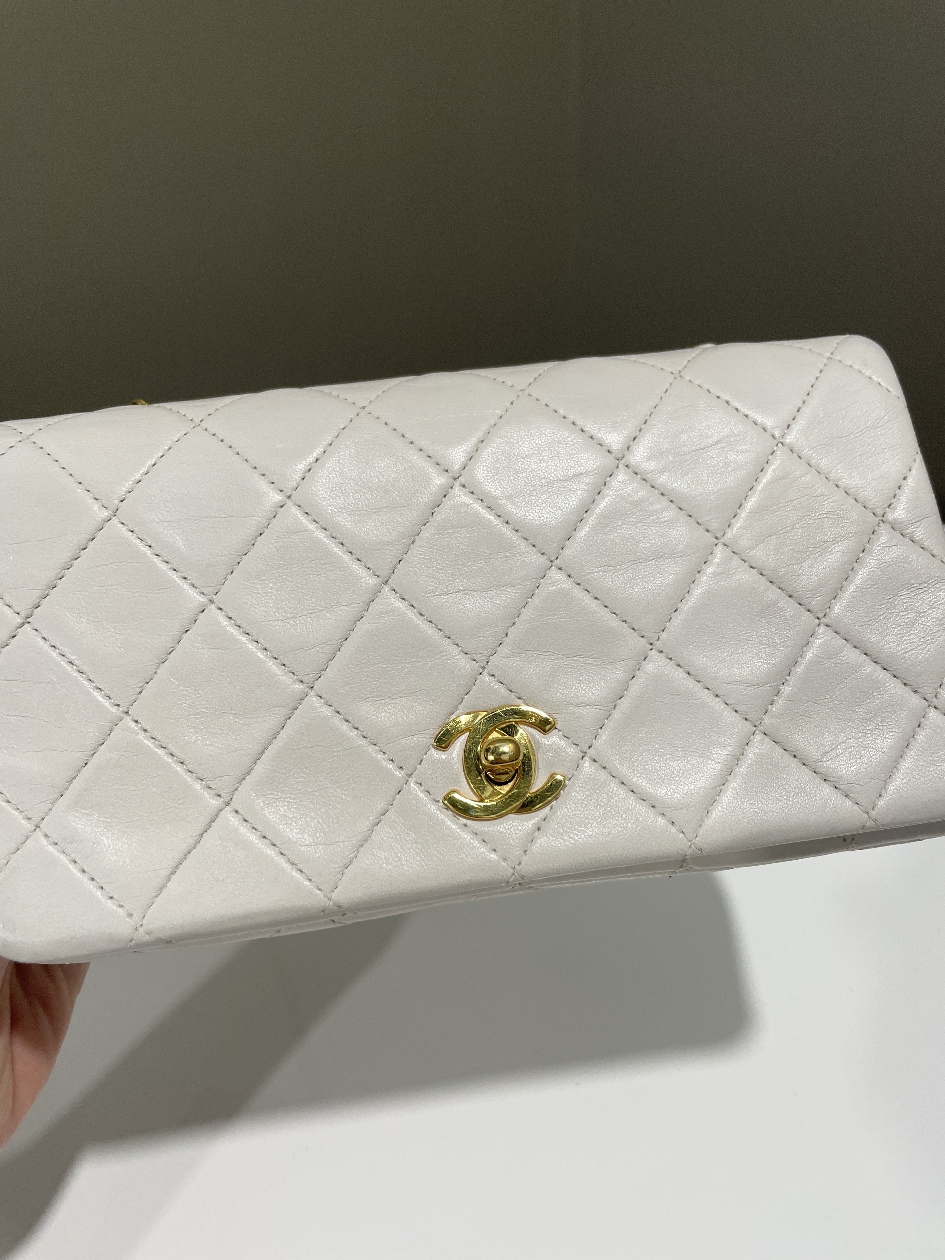Chanel Vintage Quilted Full Flap Bag White Lambskin