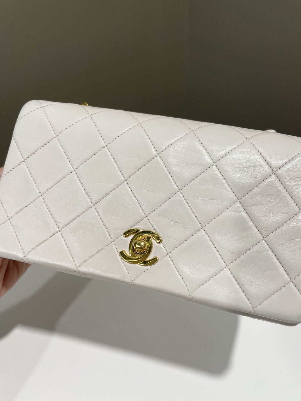 Chanel Vintage Quilted Full Flap Bag White Lambskin