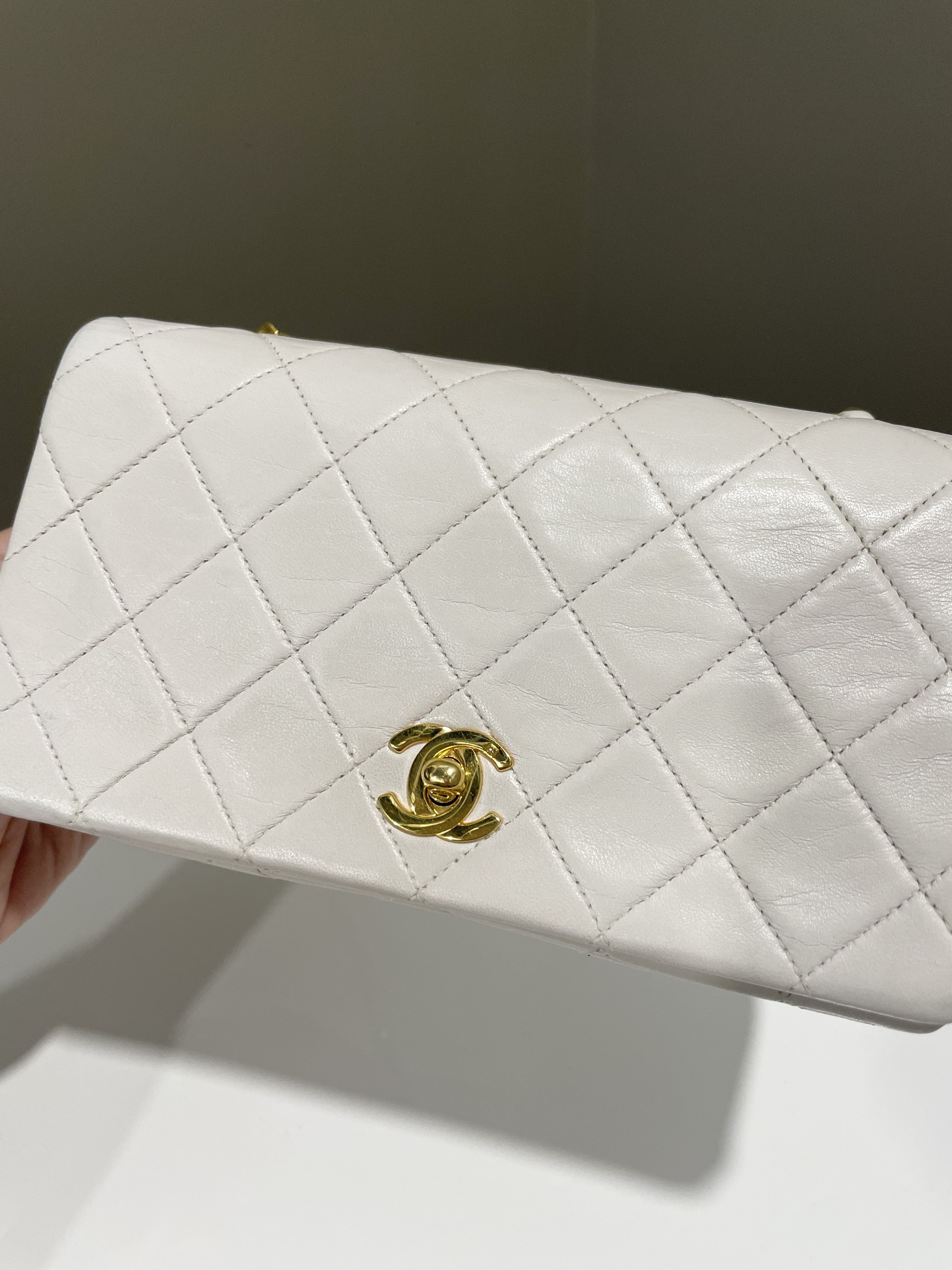 Chanel Vintage Quilted Full Flap Bag White Lambskin