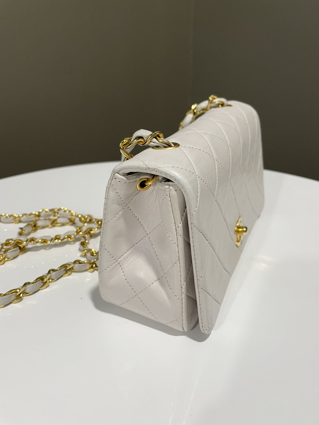 Chanel Vintage Quilted Full Flap Bag White Lambskin