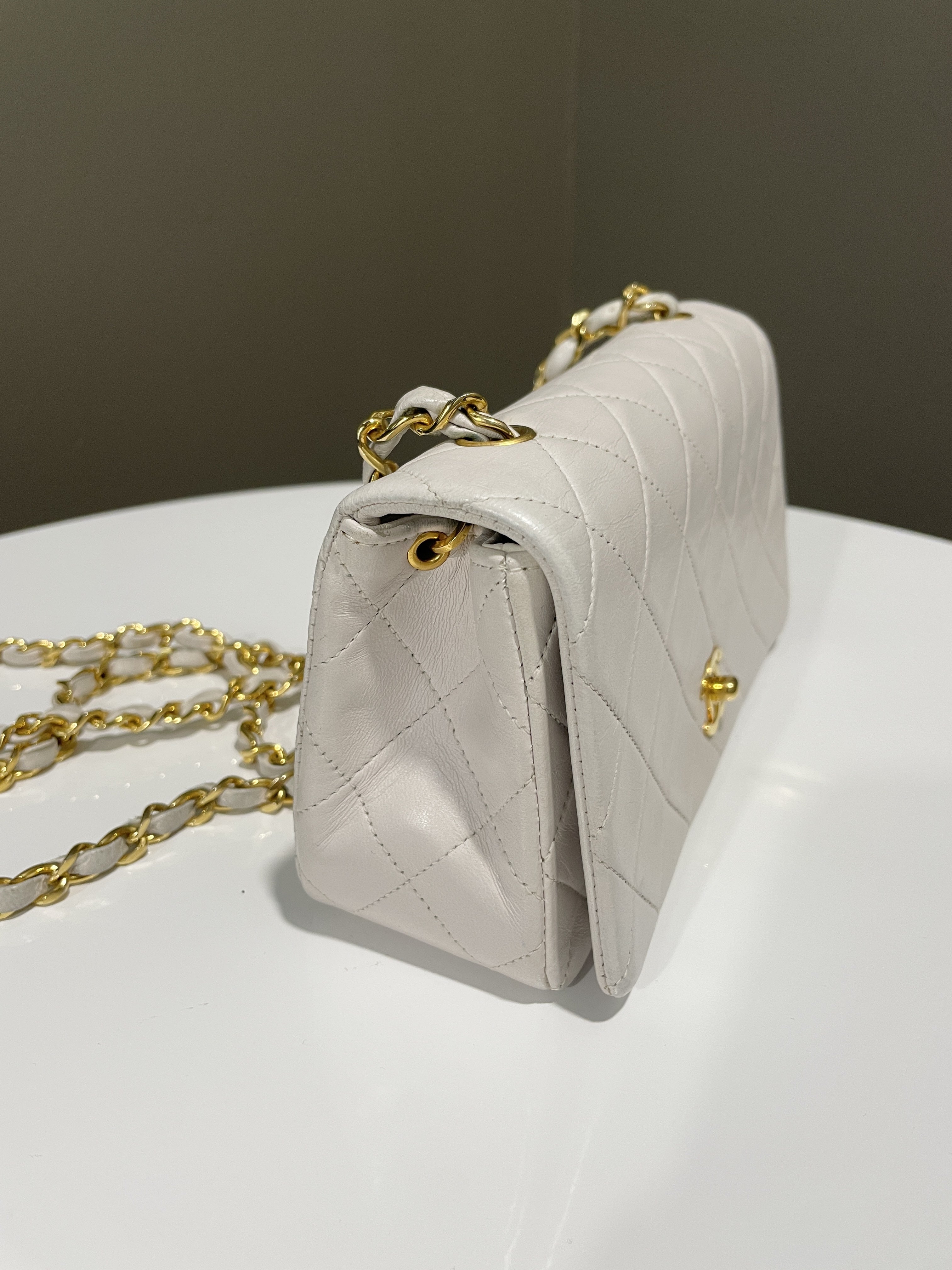 Chanel Vintage Quilted Full Flap Bag White Lambskin