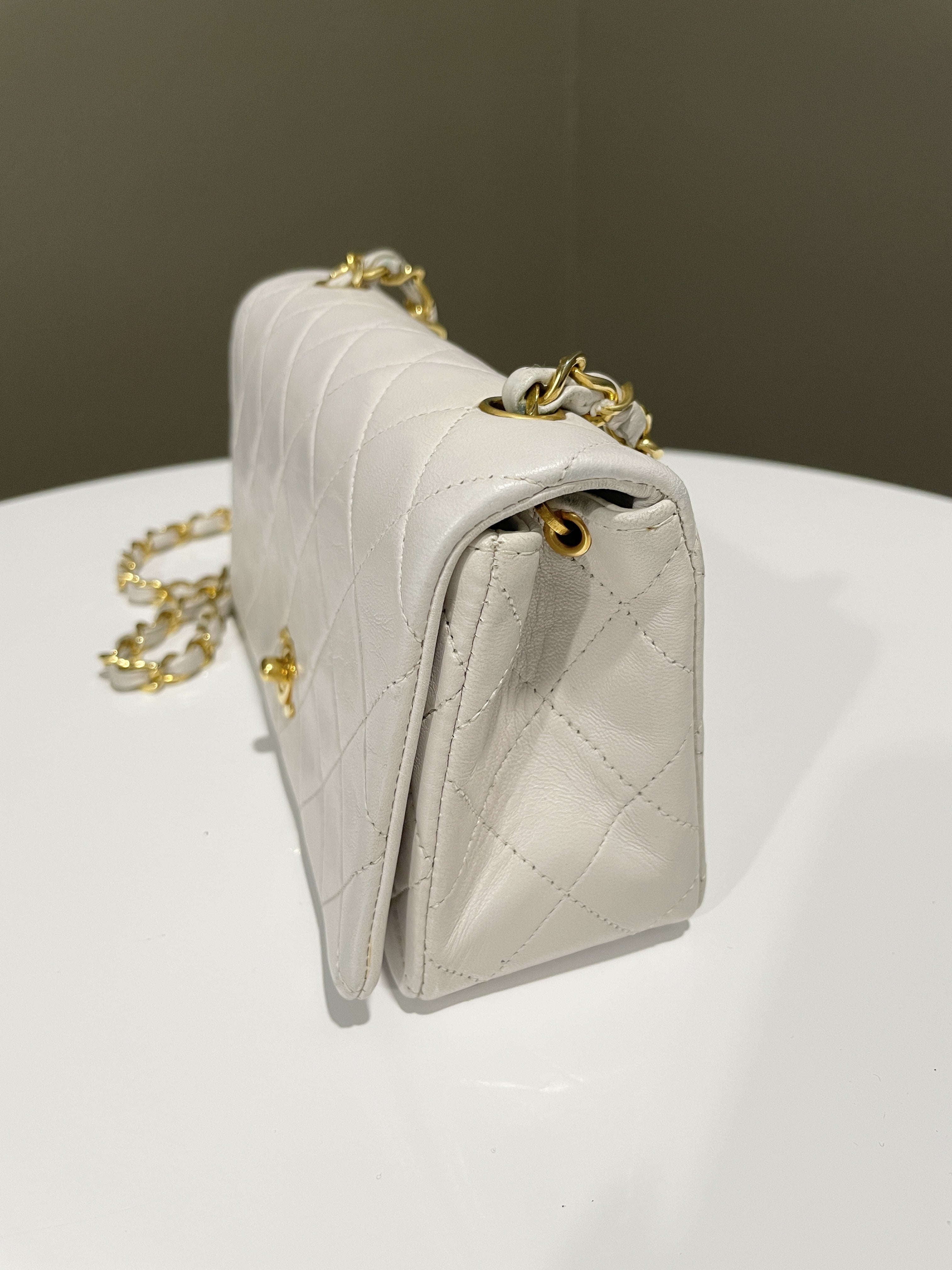 Chanel Vintage Quilted Full Flap Bag White Lambskin