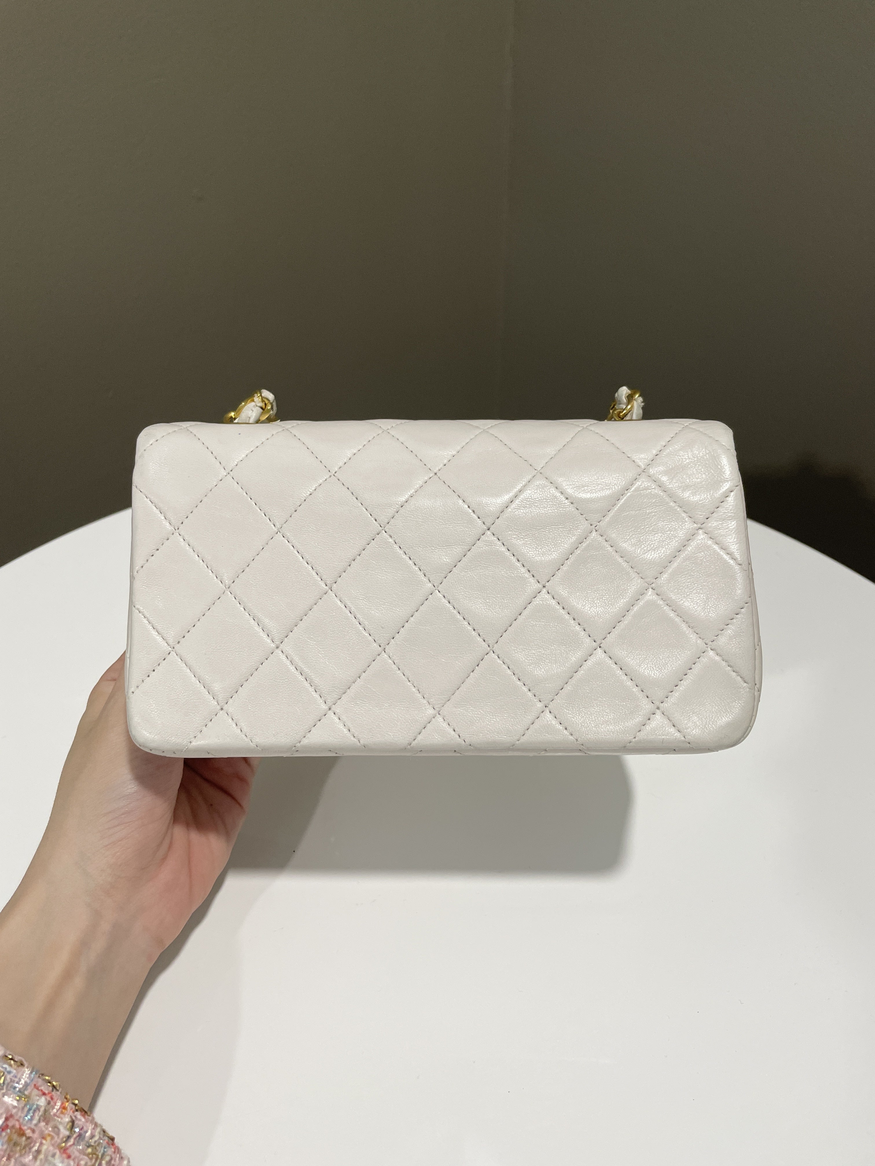 Chanel Vintage Quilted Full Flap Bag White Lambskin