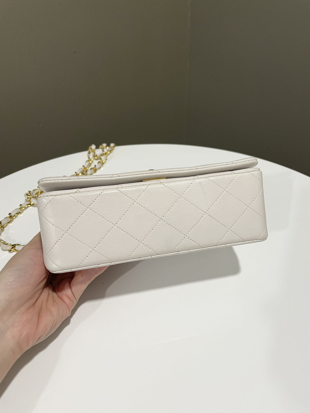 Chanel Vintage Quilted Full Flap Bag White Lambskin