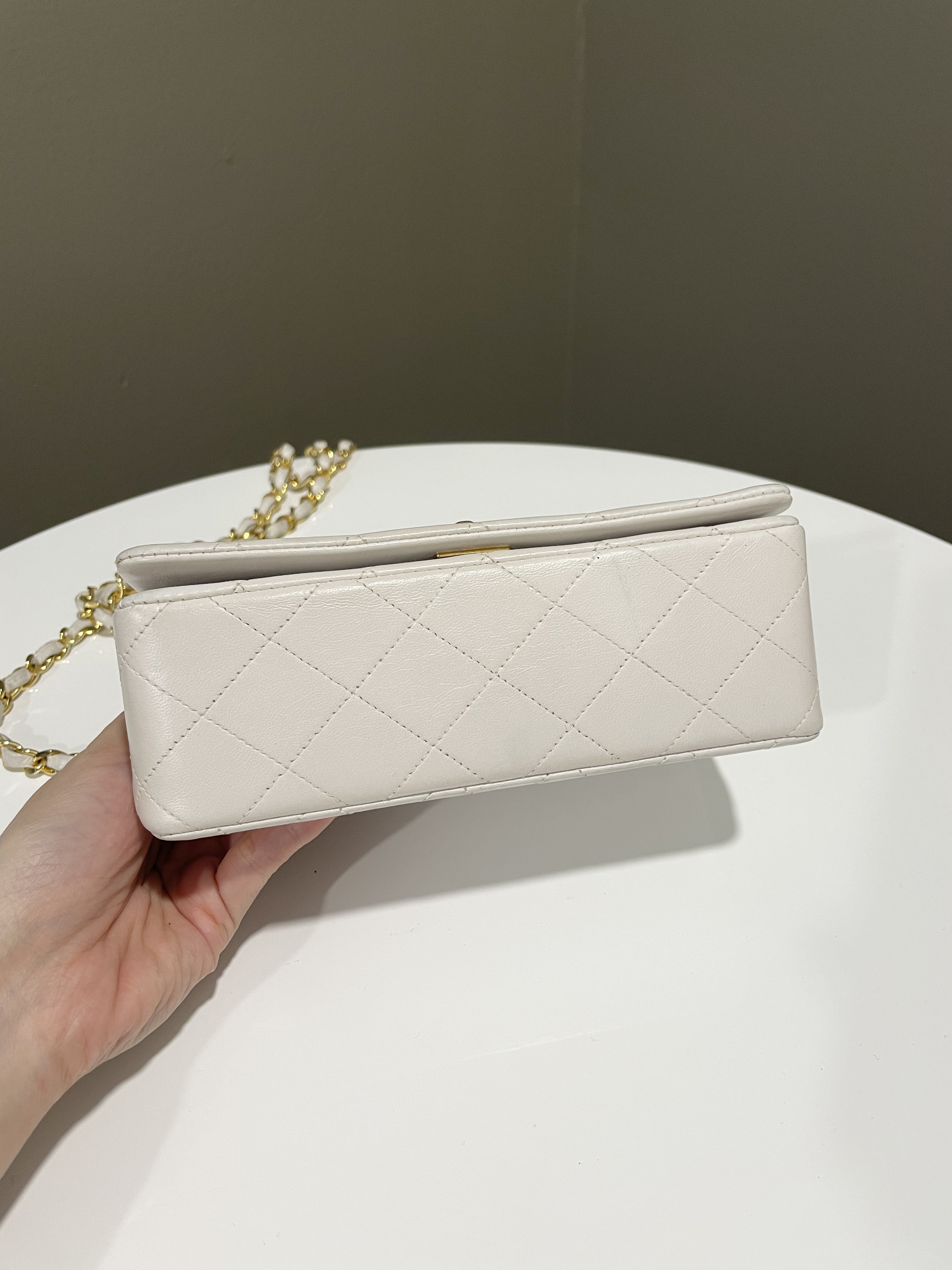 Chanel Vintage Quilted Full Flap Bag White Lambskin