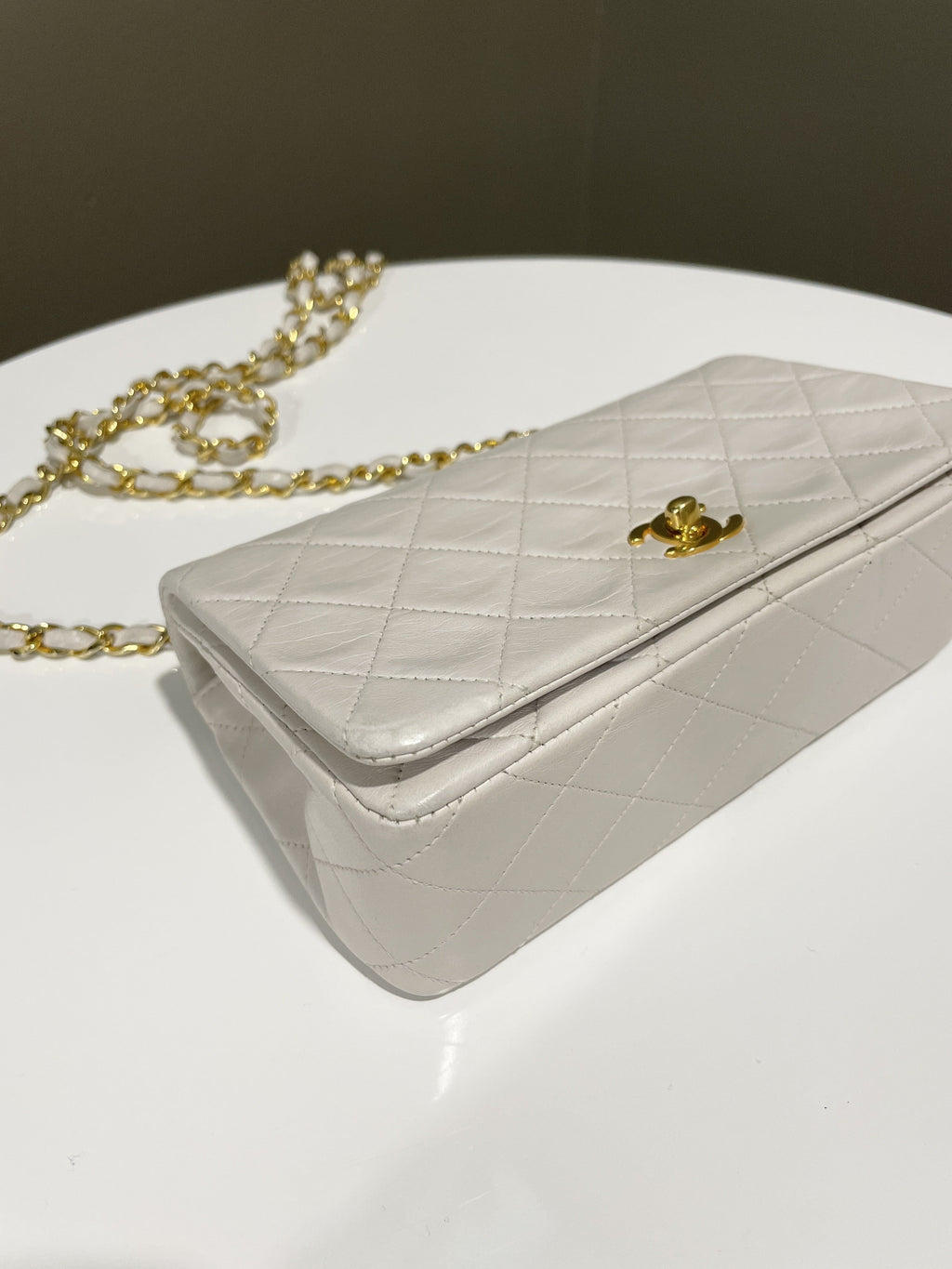 Chanel Vintage Quilted Full Flap Bag White Lambskin