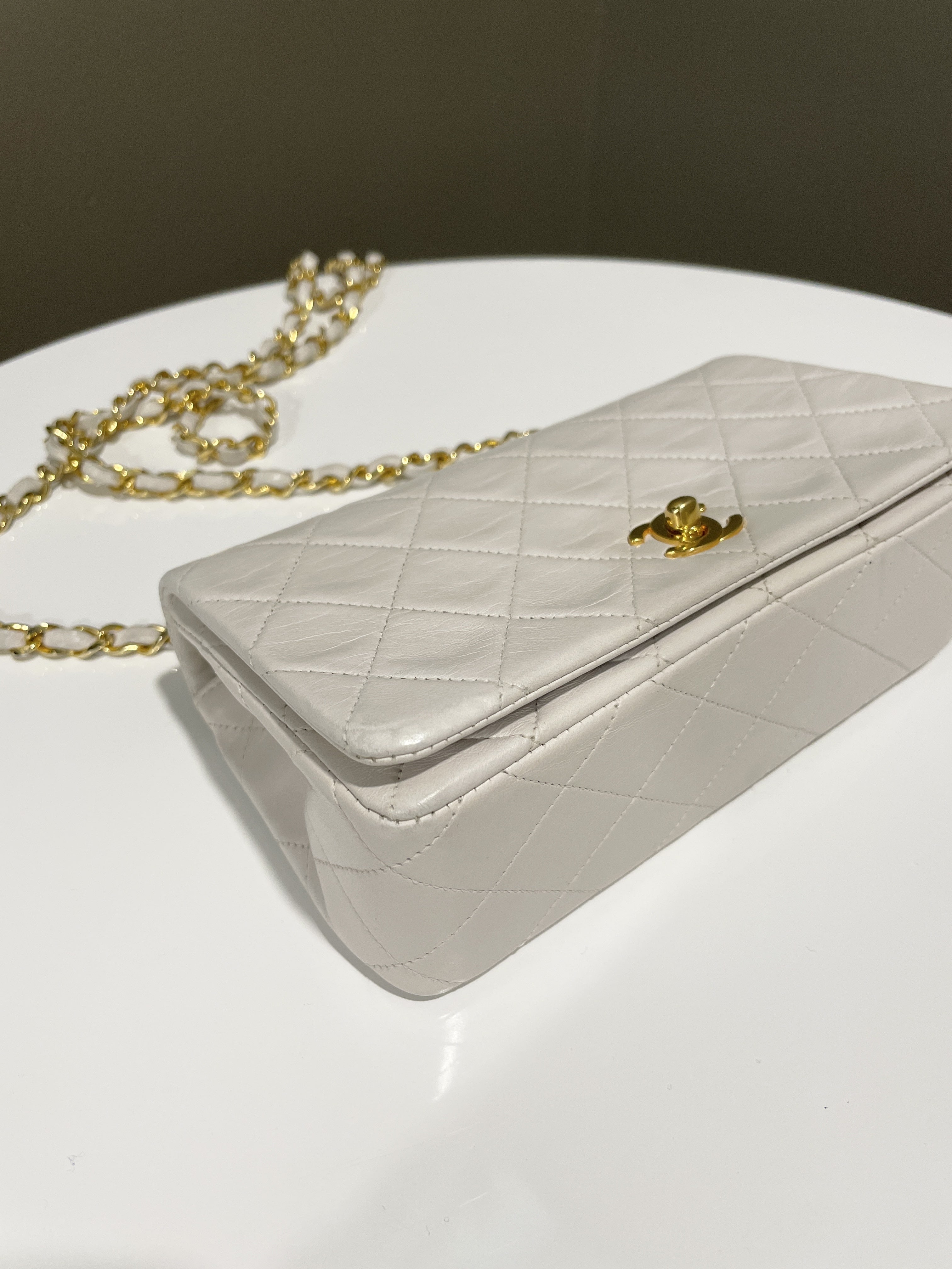 Chanel Vintage Quilted Full Flap Bag White Lambskin
