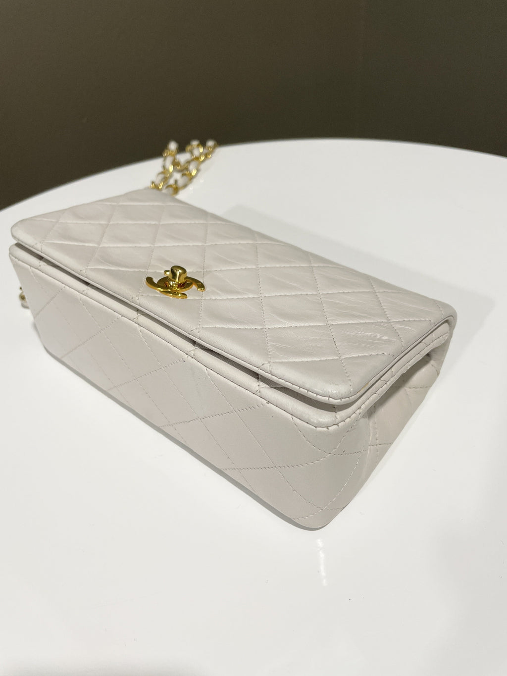 Chanel Vintage Quilted Full Flap Bag White Lambskin
