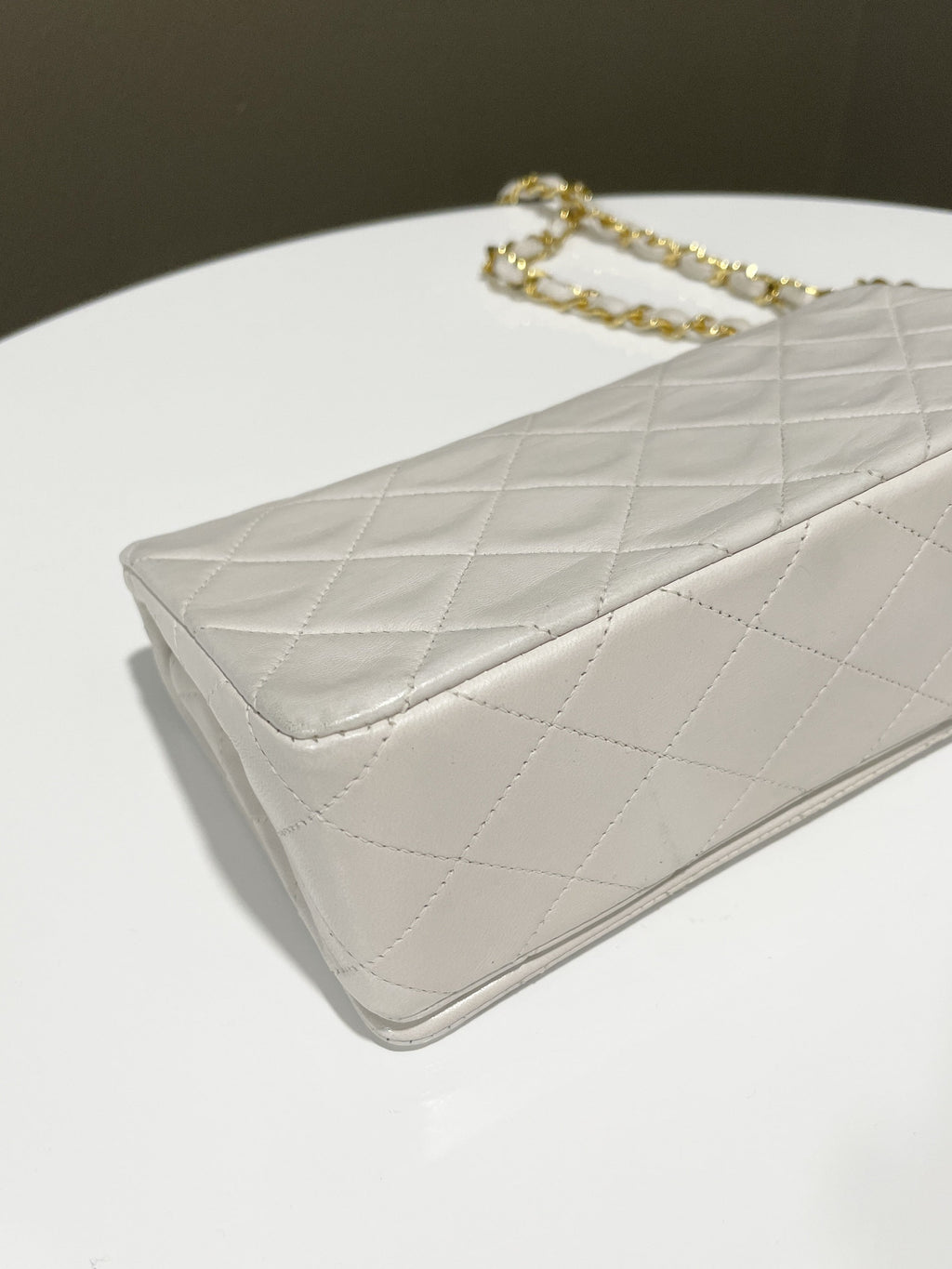 Chanel Vintage Quilted Full Flap Bag White Lambskin