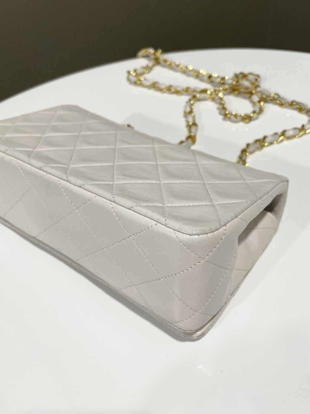 Chanel Vintage Quilted Full Flap Bag White Lambskin