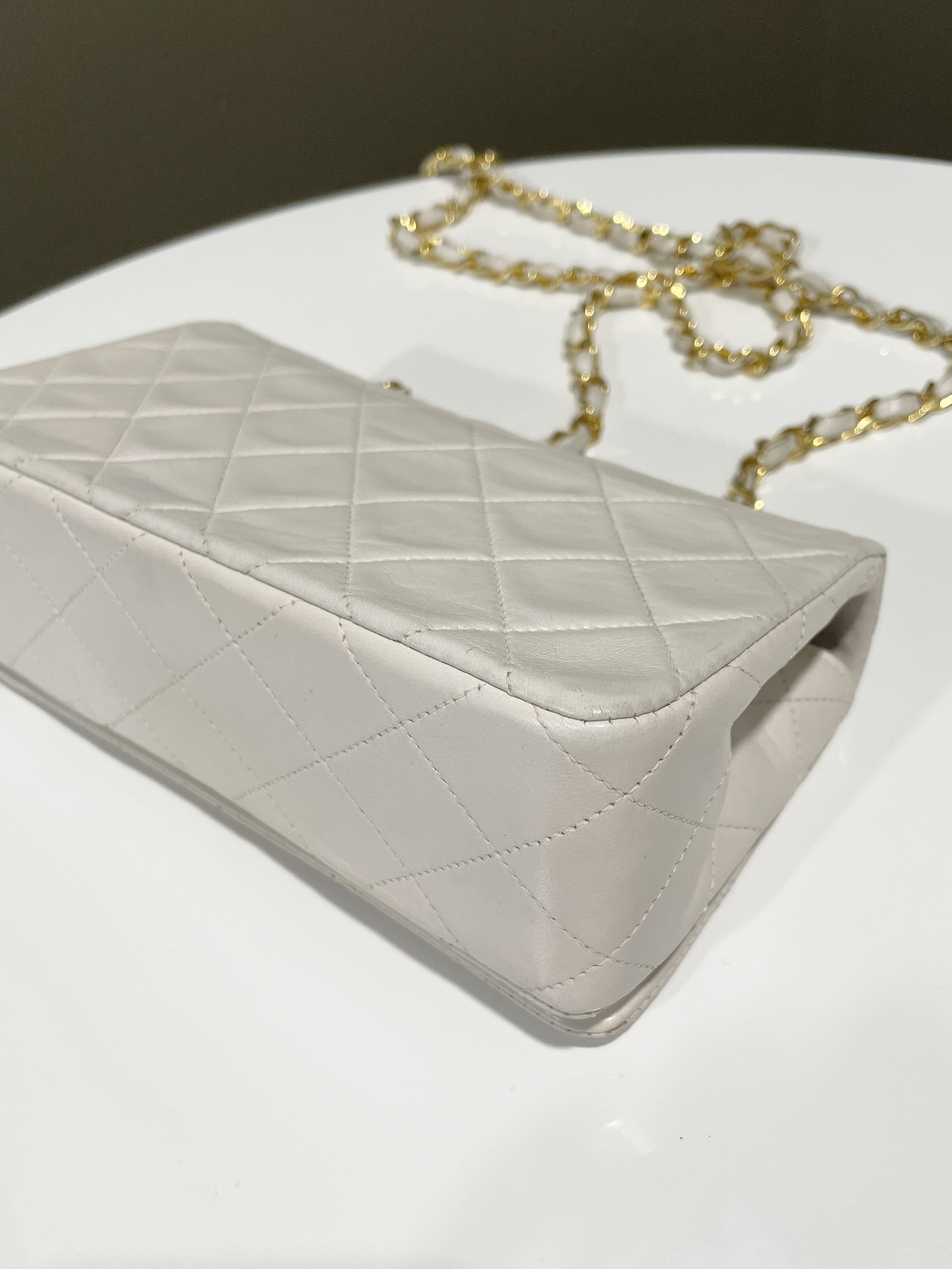 Chanel Vintage Quilted Full Flap Bag White Lambskin