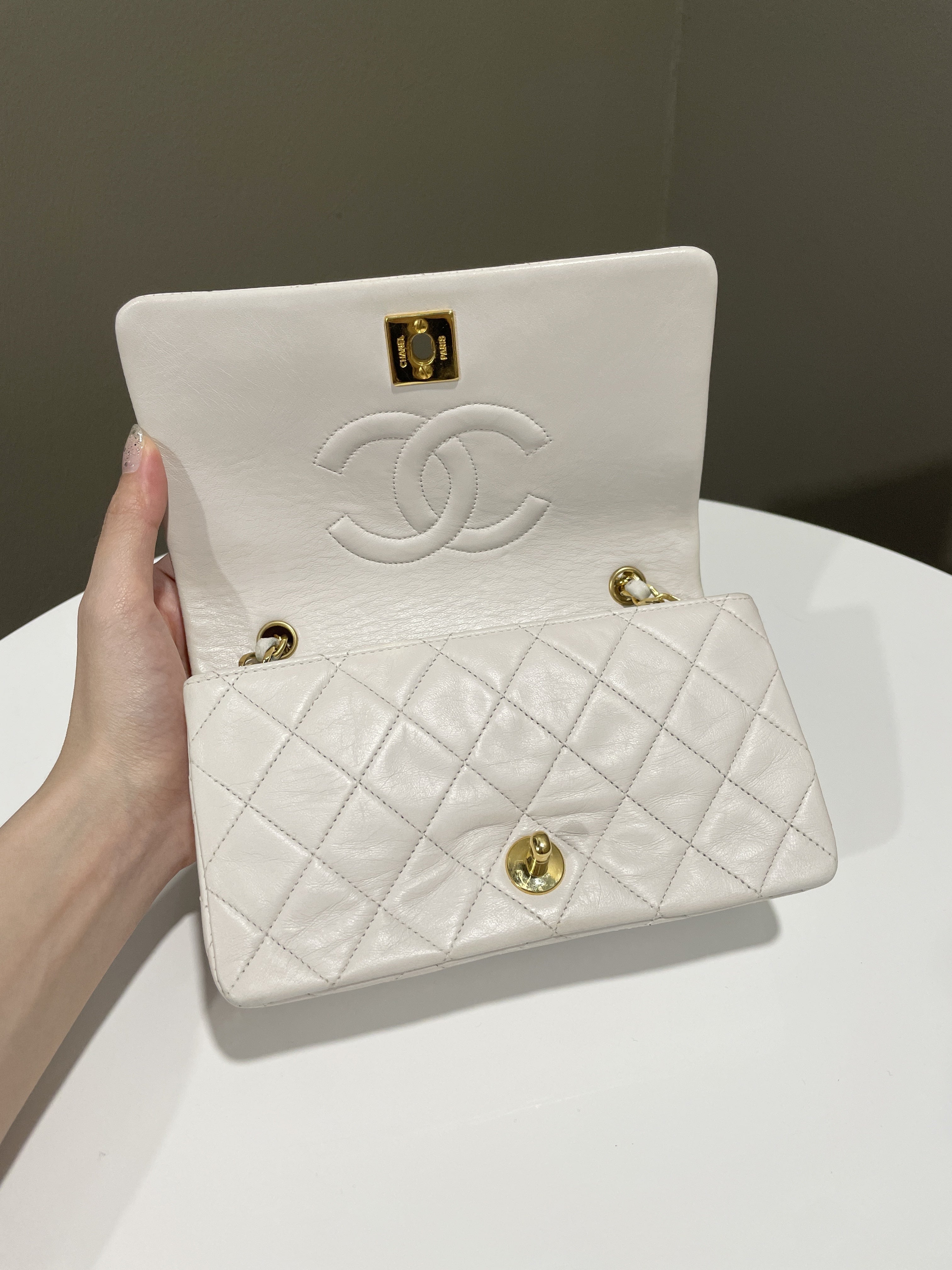 Chanel Vintage Quilted Full Flap Bag White Lambskin