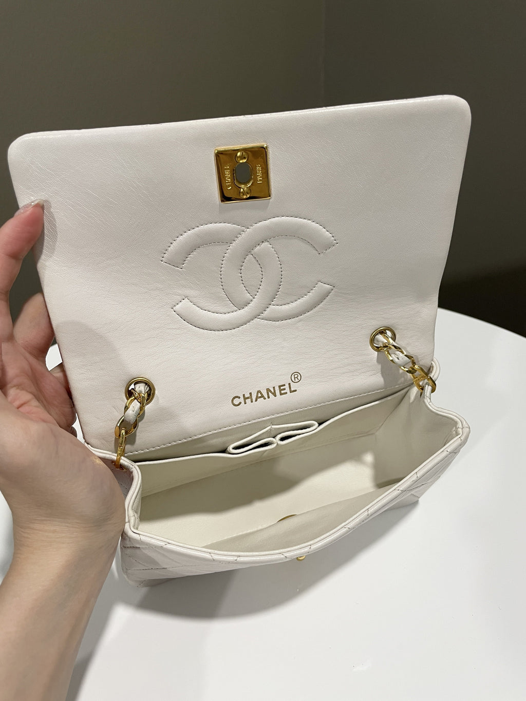 Chanel Vintage Quilted Full Flap Bag White Lambskin