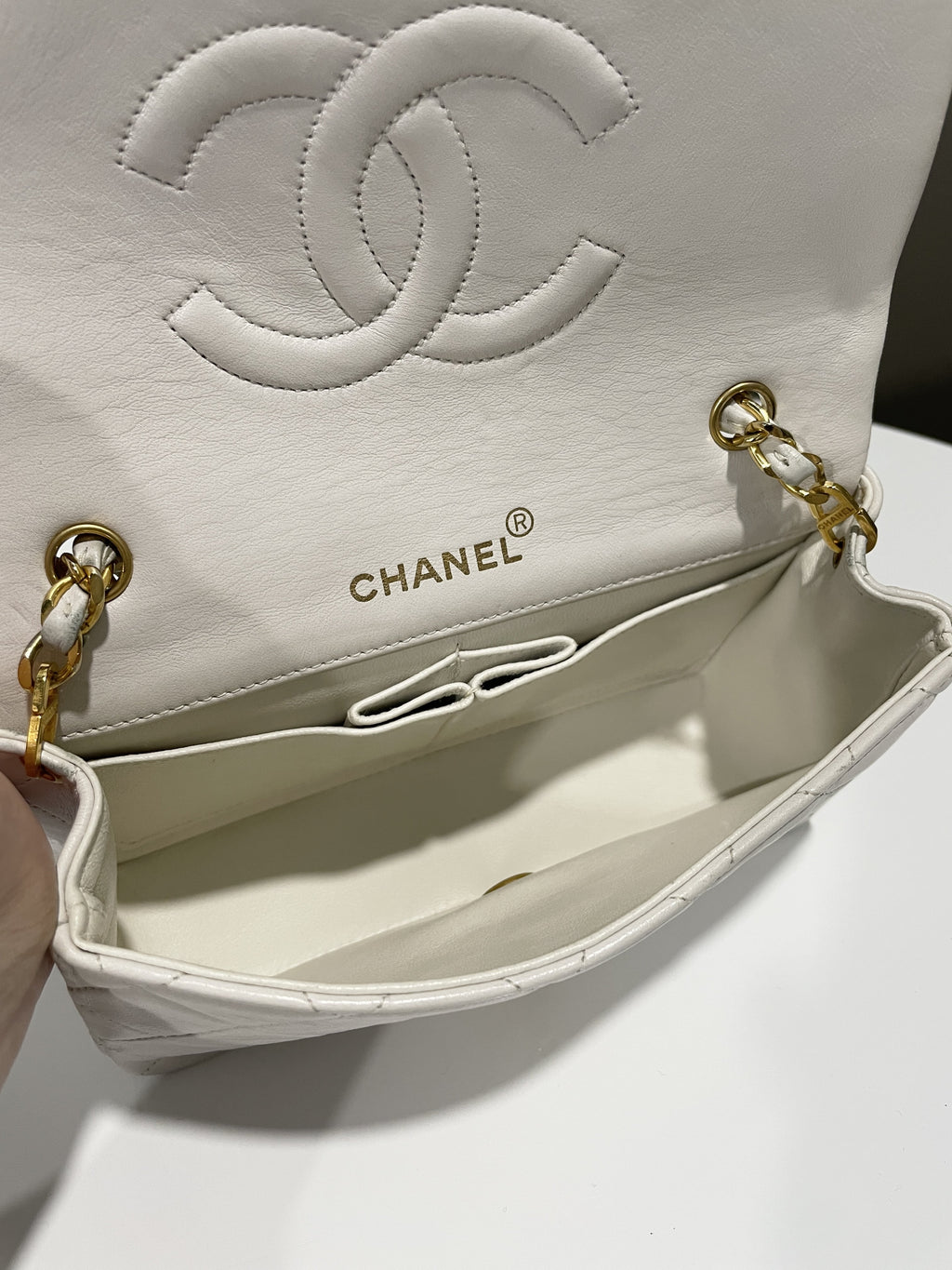 Chanel Vintage Quilted Full Flap Bag White Lambskin