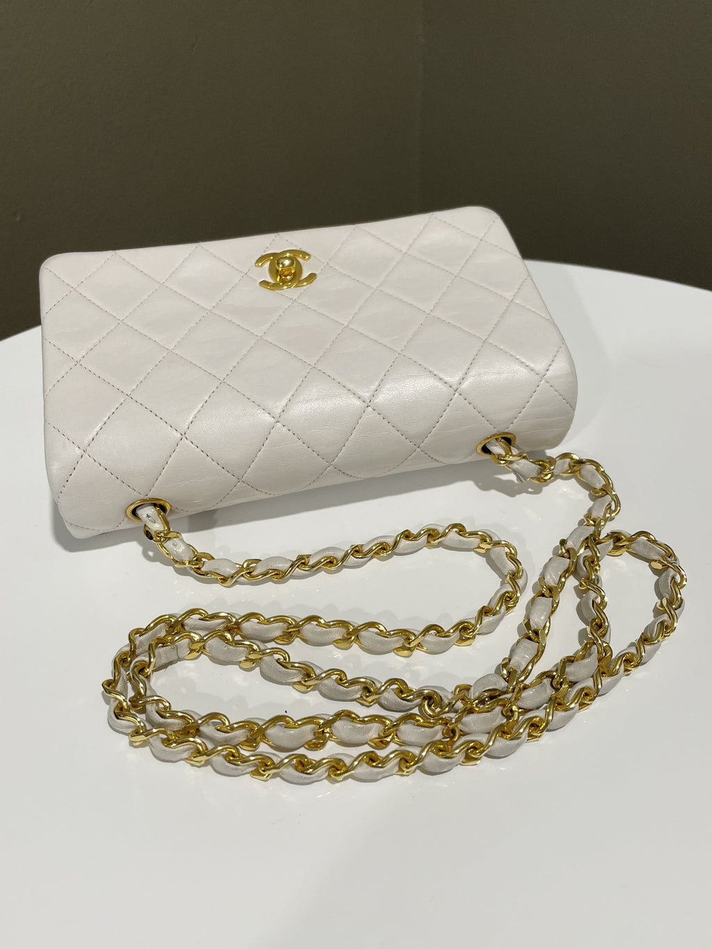 Chanel Vintage Quilted Full Flap Bag White Lambskin