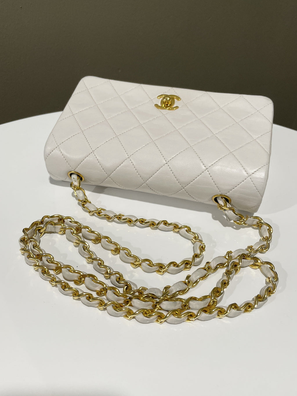 Chanel Vintage Quilted Full Flap Bag White Lambskin