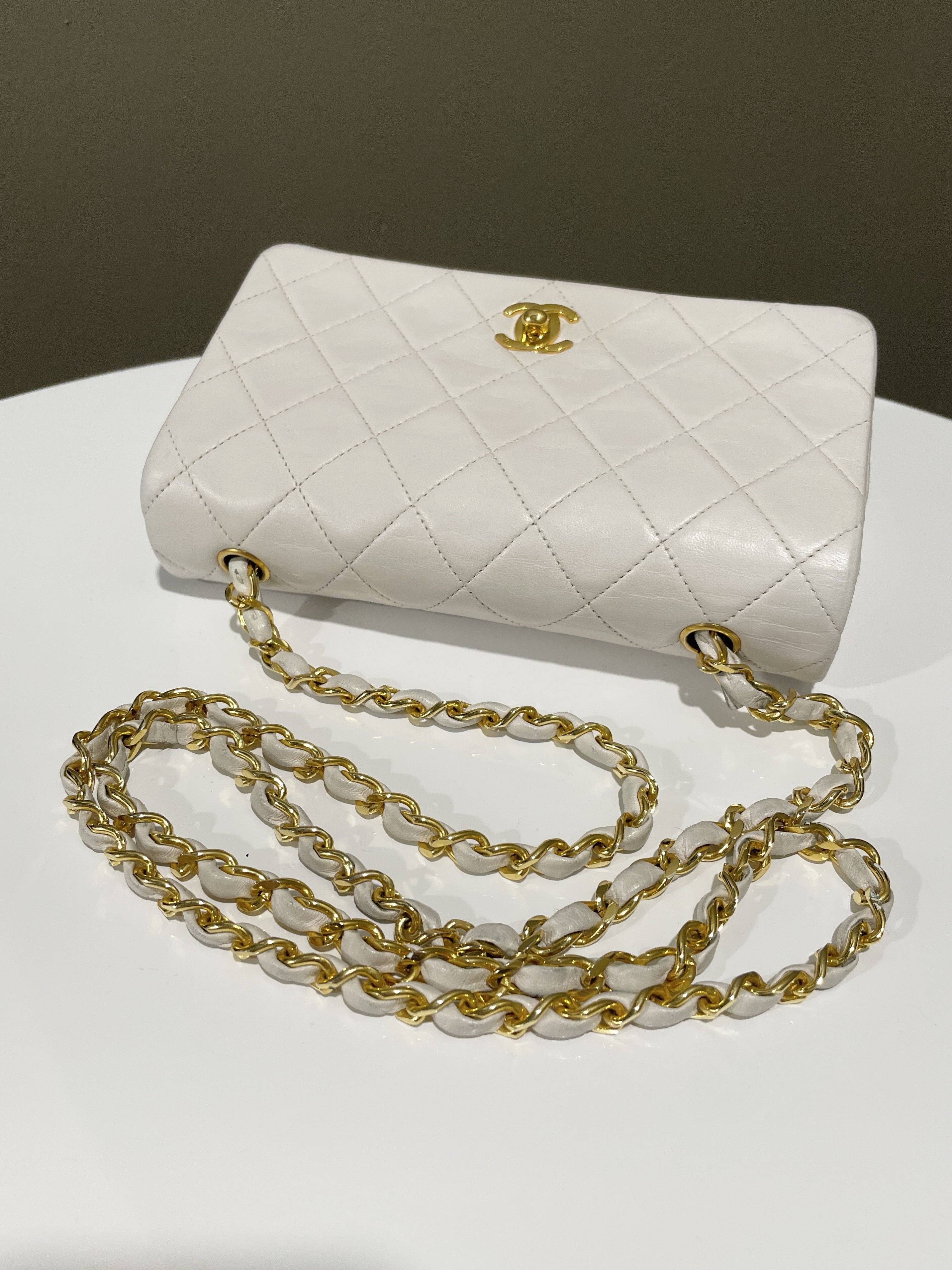Chanel Vintage Quilted Full Flap Bag White Lambskin