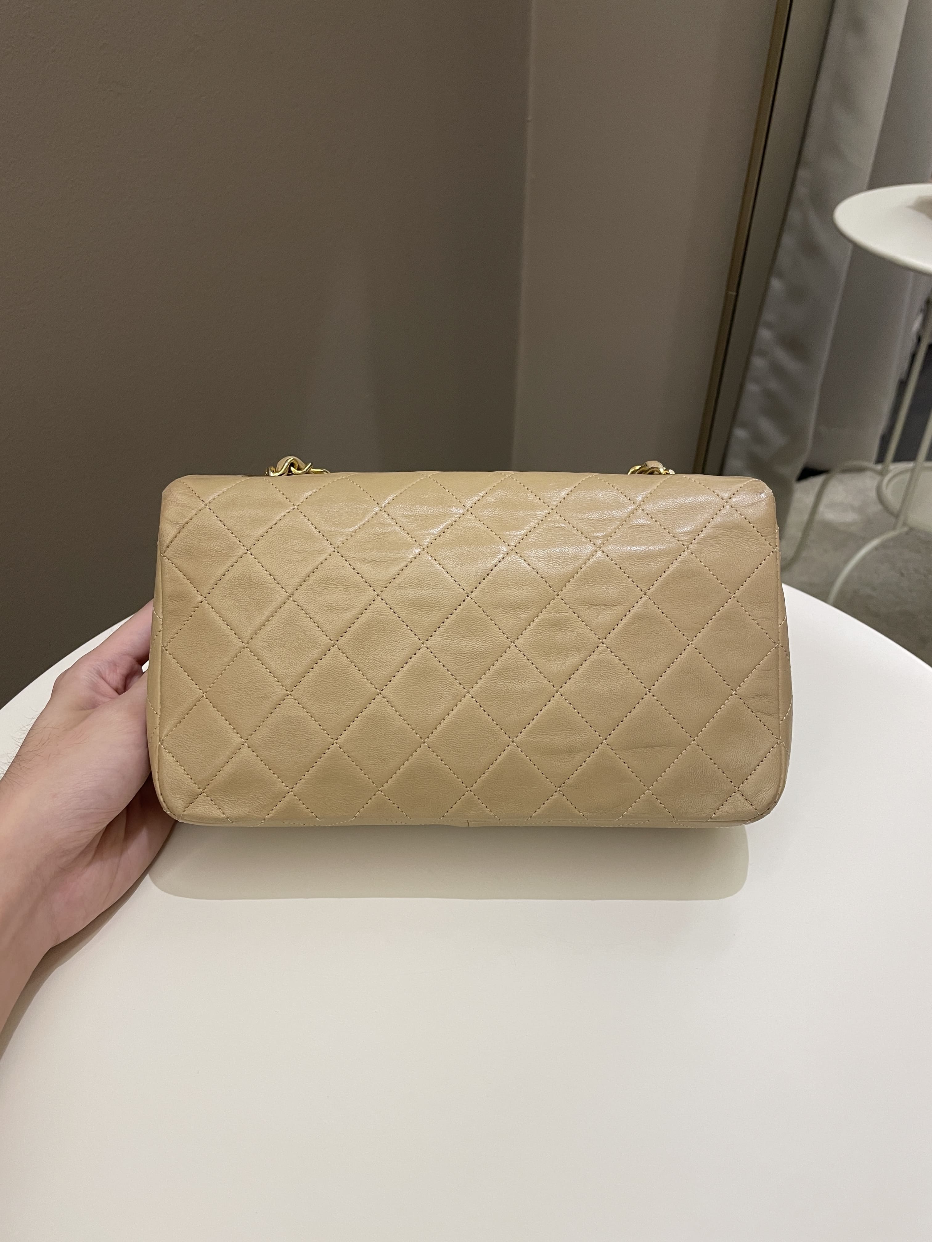 Chanel Vintage Quilted Full Flap Bag Beige Lambskin