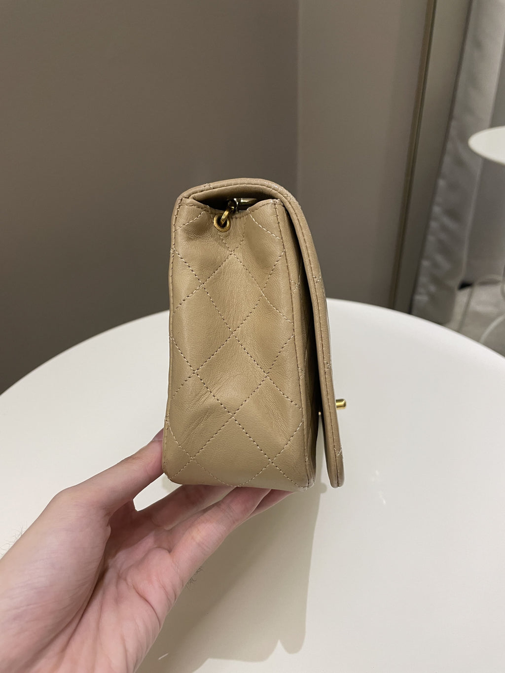 Chanel Vintage Quilted Full Flap Bag Beige Lambskin