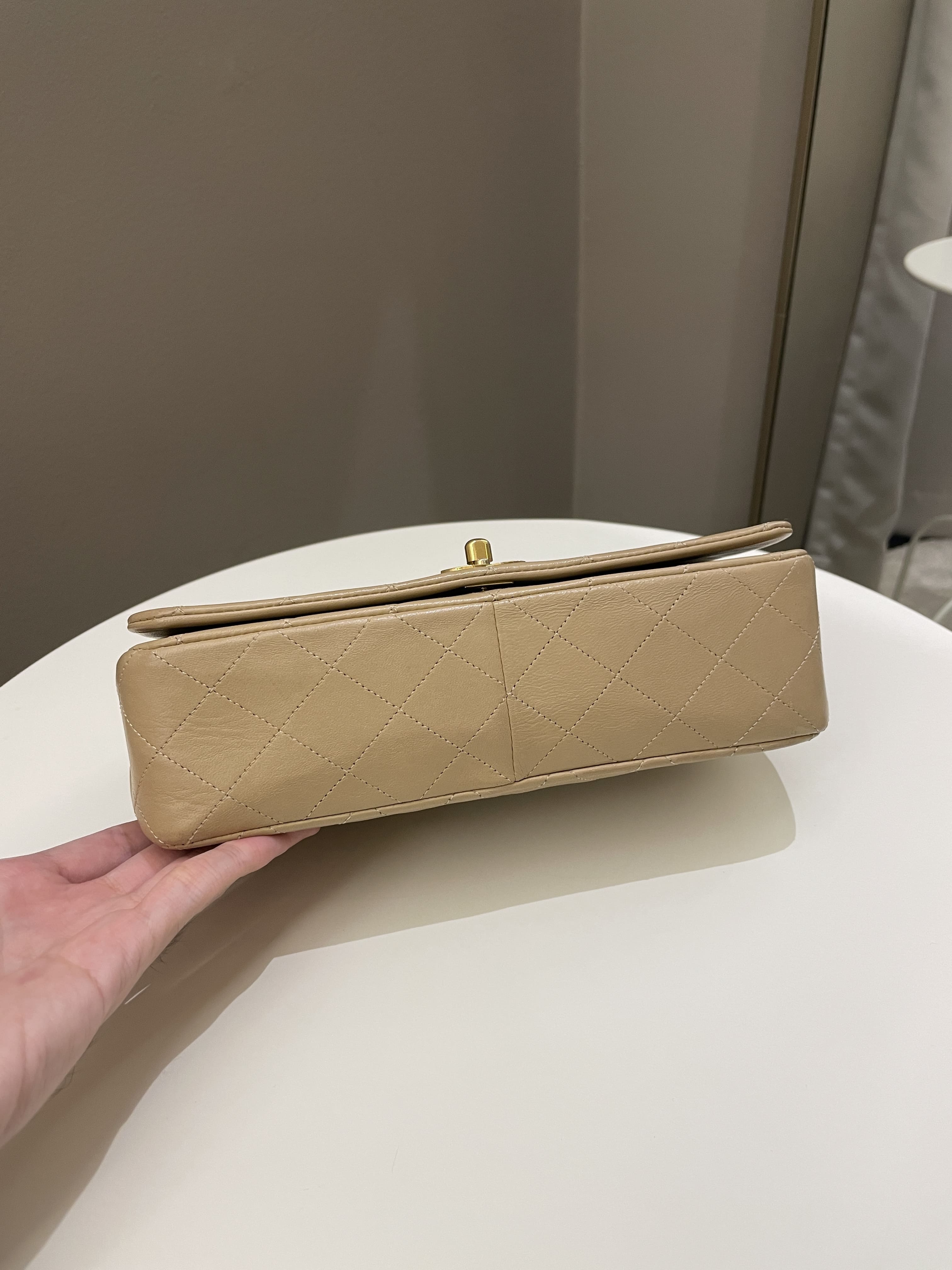Chanel Vintage Quilted Full Flap Bag Beige Lambskin