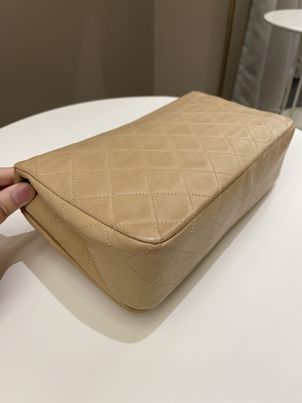 Chanel Vintage Quilted Full Flap Bag Beige Lambskin