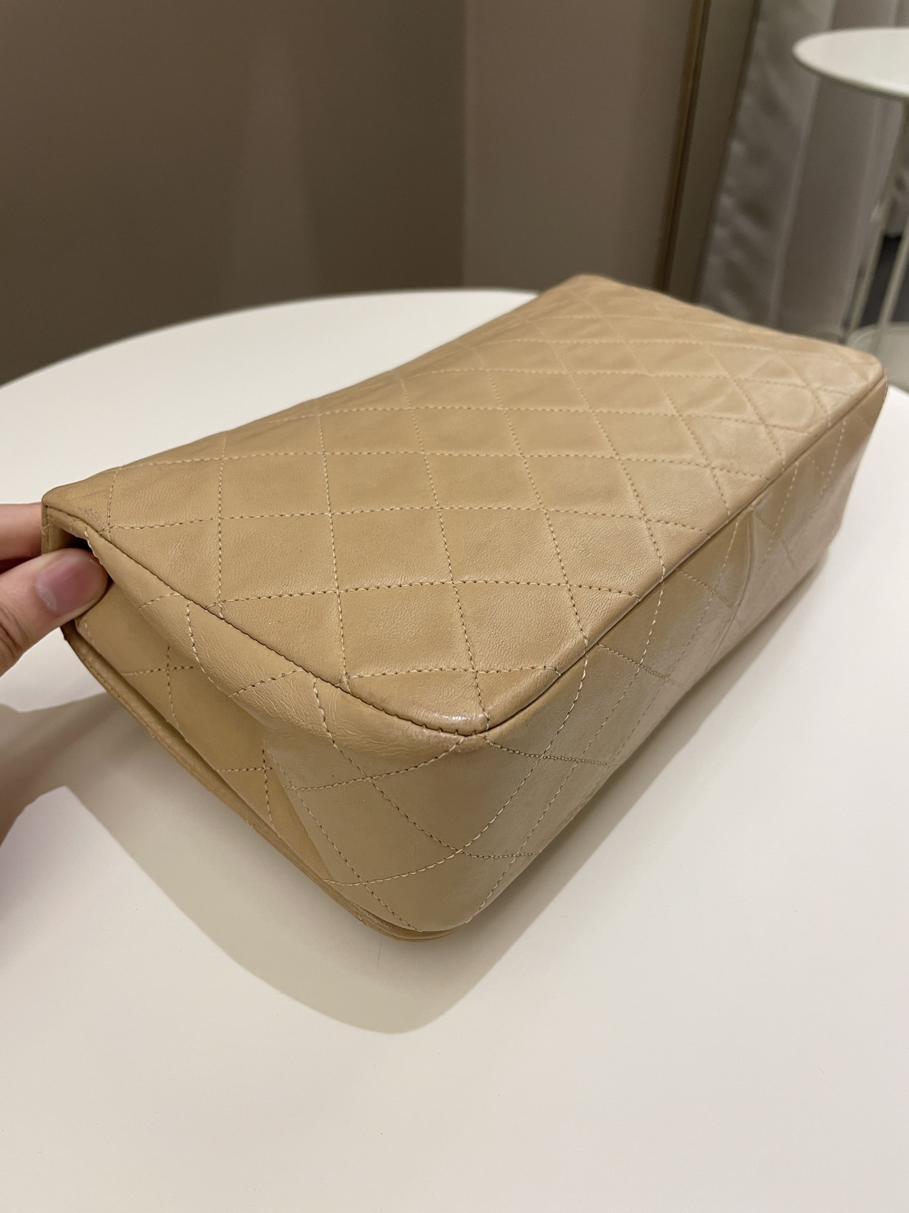 Chanel Vintage Quilted Full Flap Bag Beige Lambskin